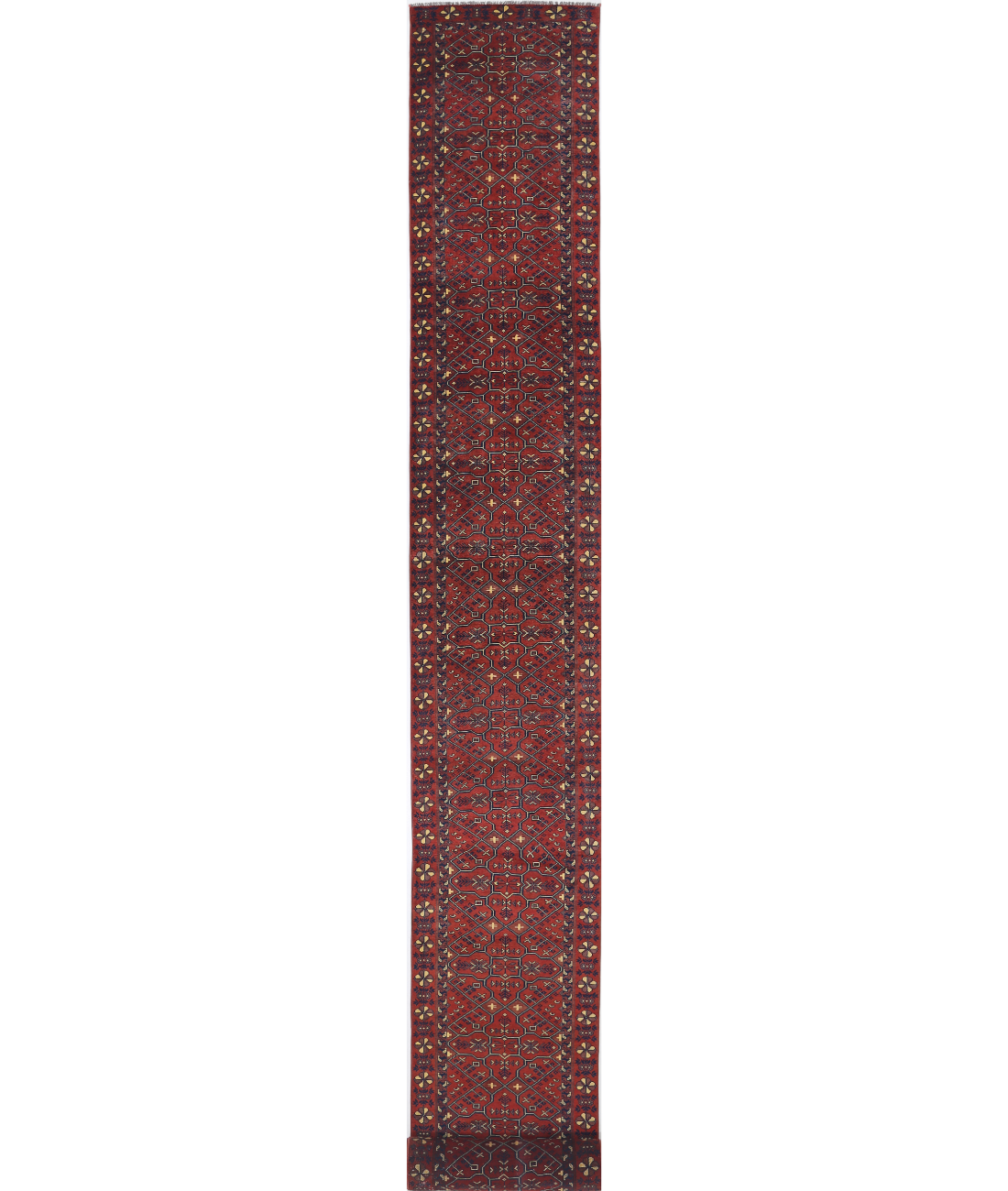 Hand Knotted Afghan Khal Muhammadi Wool Rug - 2'7'' x 47'7'' 2' 7" X 47' 7" (79 X 1450) / Rust / Blue