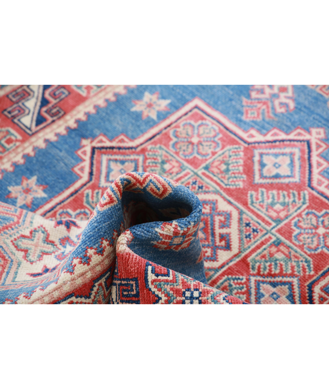 Hand Knotted Tribal Kazak Wool Rug - 3'11'' x 6'0'' 3'11'' x 6'0'' (118 X 180) / Blue / Red