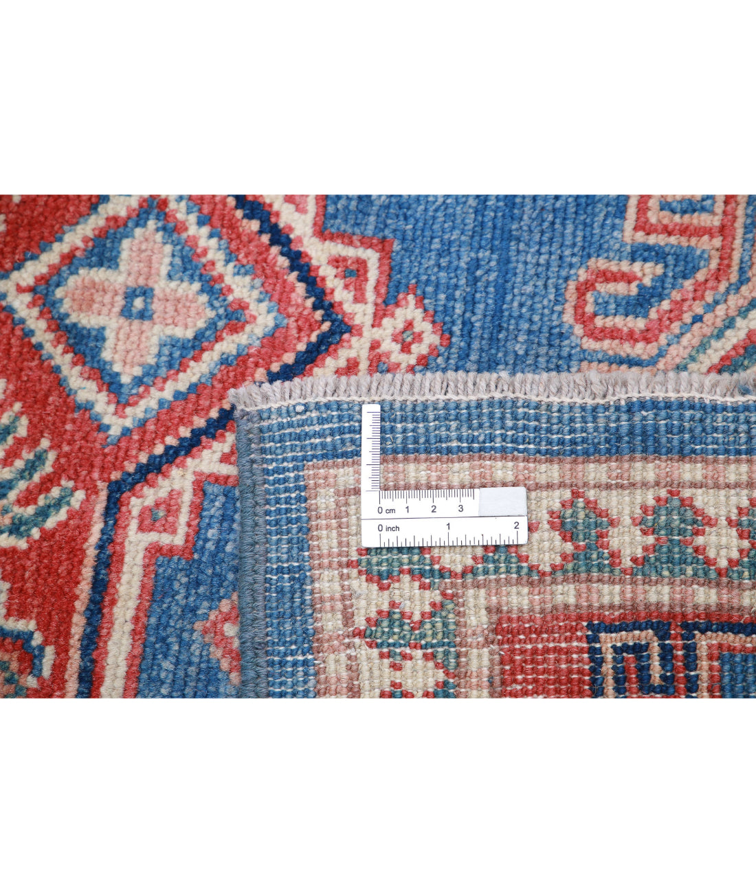 Hand Knotted Tribal Kazak Wool Rug - 3'11'' x 6'0'' 3'11'' x 6'0'' (118 X 180) / Blue / Red