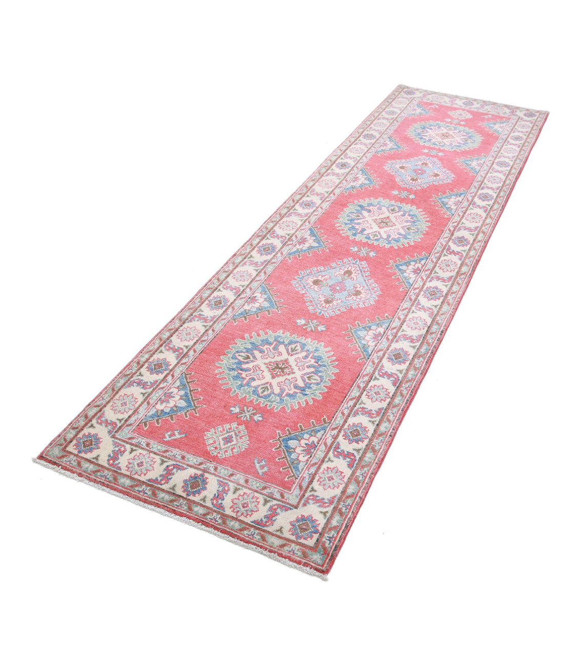 Hand Knotted Tribal Kazak Wool Rug - 2'7'' x 9'7'' 2'7'' x 9'7'' (78 X 288) / Red / Ivory