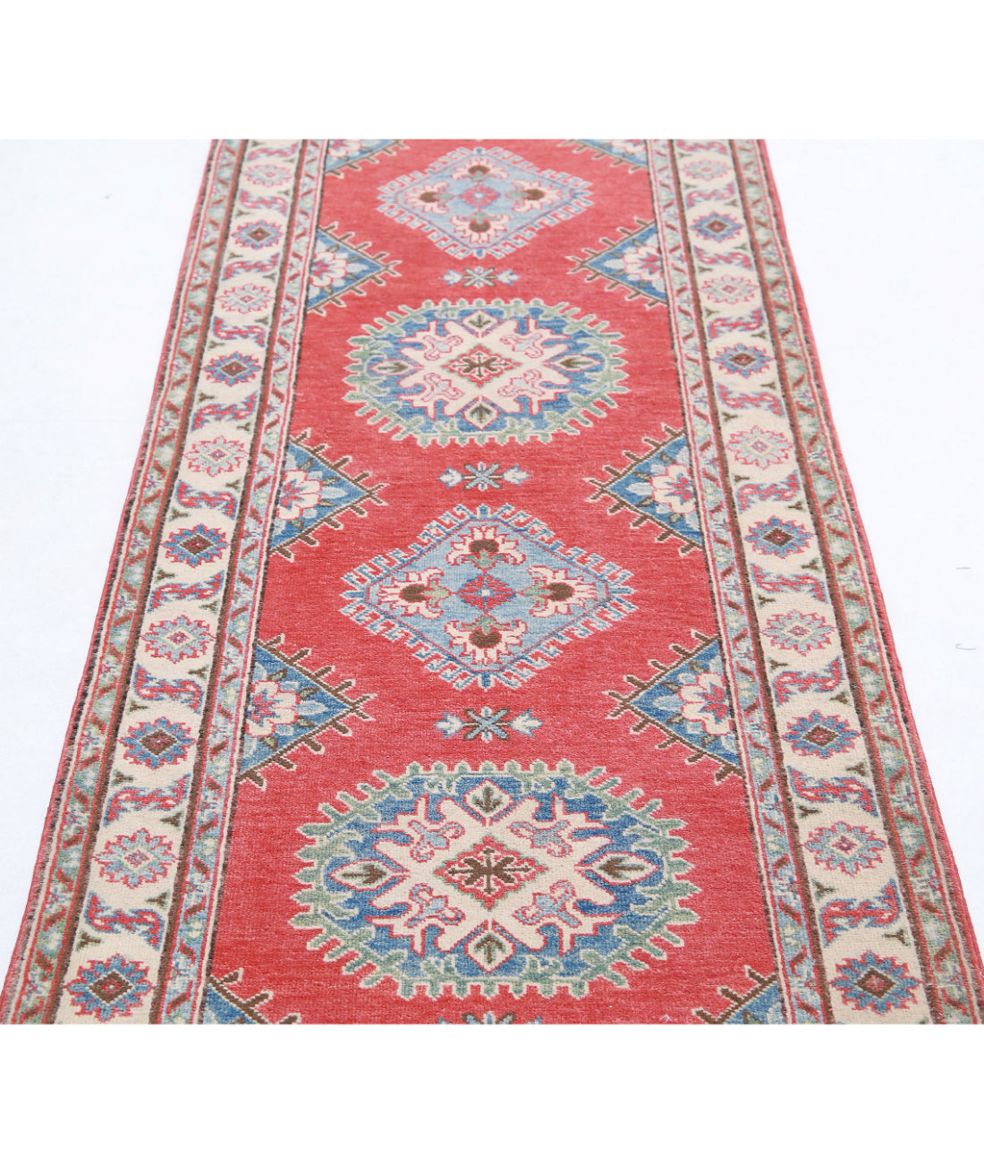 Hand Knotted Tribal Kazak Wool Rug - 2'7'' x 9'7'' 2'7'' x 9'7'' (78 X 288) / Red / Ivory