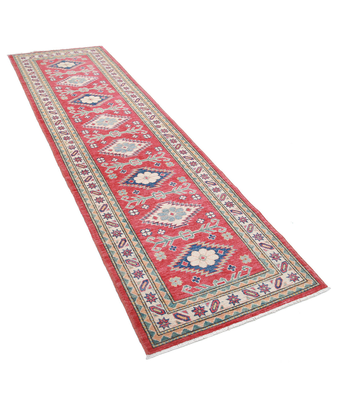 Hand Knotted Tribal Kazak Wool Rug - 2'8'' x 9'6'' 2'8'' x 9'6'' (80 X 285) / Red / Ivory