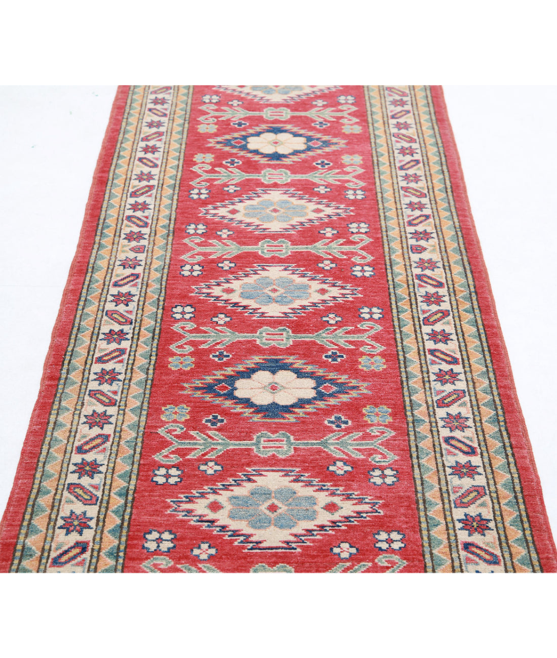 Hand Knotted Tribal Kazak Wool Rug - 2'8'' x 9'6'' 2'8'' x 9'6'' (80 X 285) / Red / Ivory