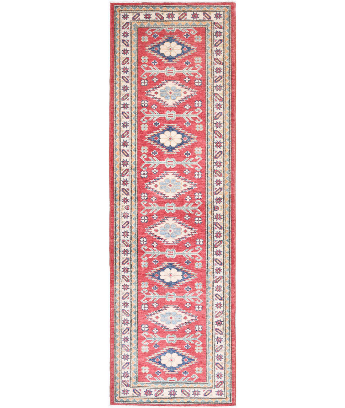 Hand Knotted Tribal Kazak Wool Rug - 2&#39;8&#39;&#39; x 9&#39;6&#39;&#39; 2&#39;8&#39;&#39; x 9&#39;6&#39;&#39; (80 X 285) / Red / Ivory