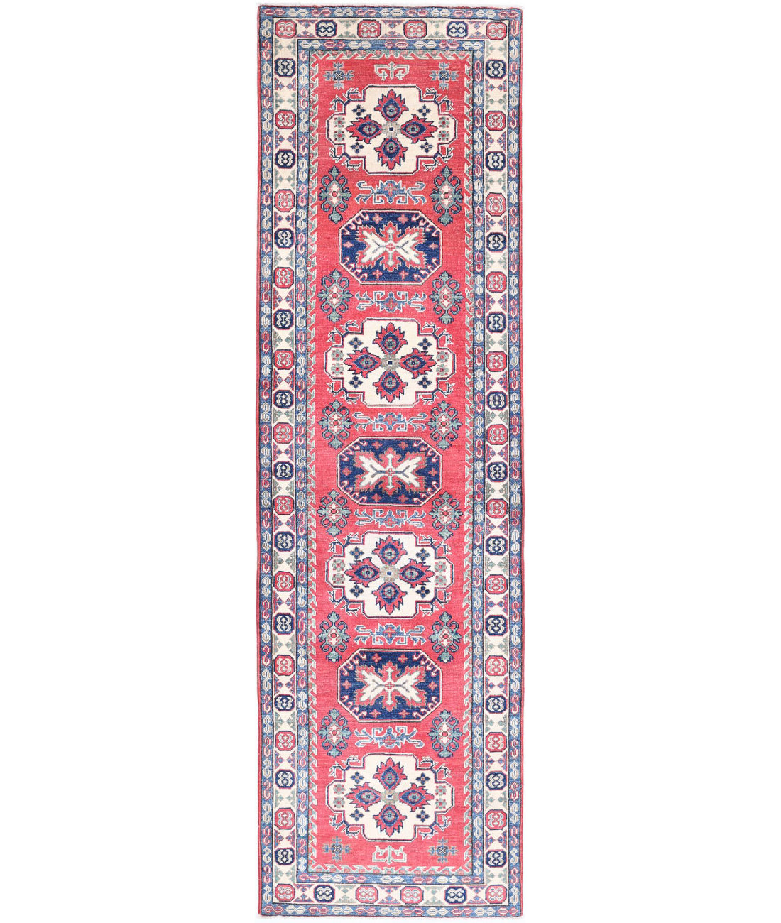 Hand Knotted Tribal Kazak Wool Rug - 2&#39;7&#39;&#39; x 9&#39;4&#39;&#39;