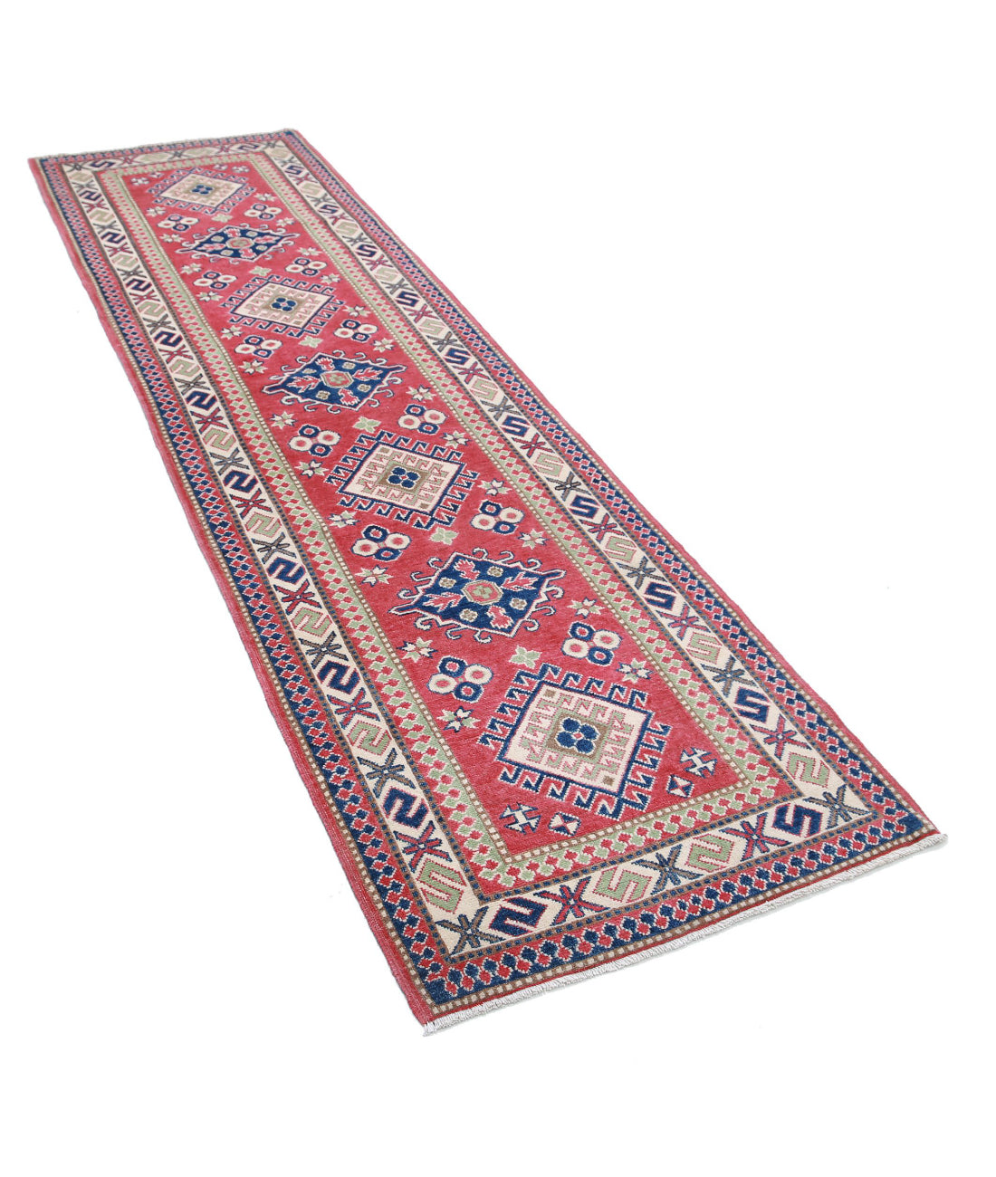 Hand Knotted Tribal Kazak Wool Rug - 2'8'' x 9'9'' 2'8'' x 9'9'' (80 X 293) / Red / Ivory