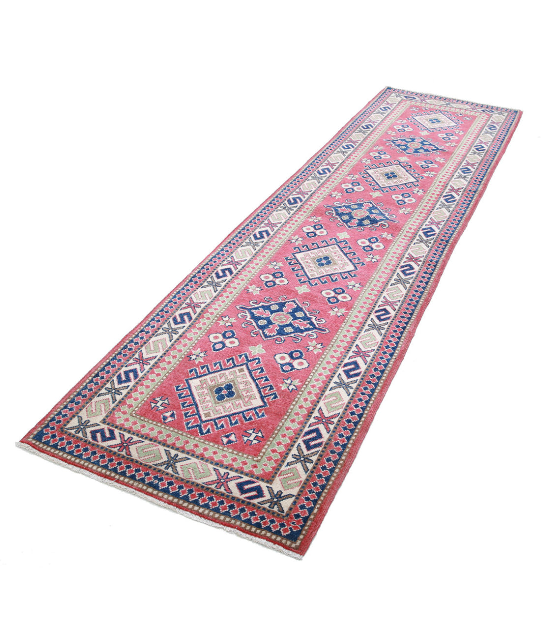 Hand Knotted Tribal Kazak Wool Rug - 2'8'' x 9'9'' 2'8'' x 9'9'' (80 X 293) / Red / Ivory