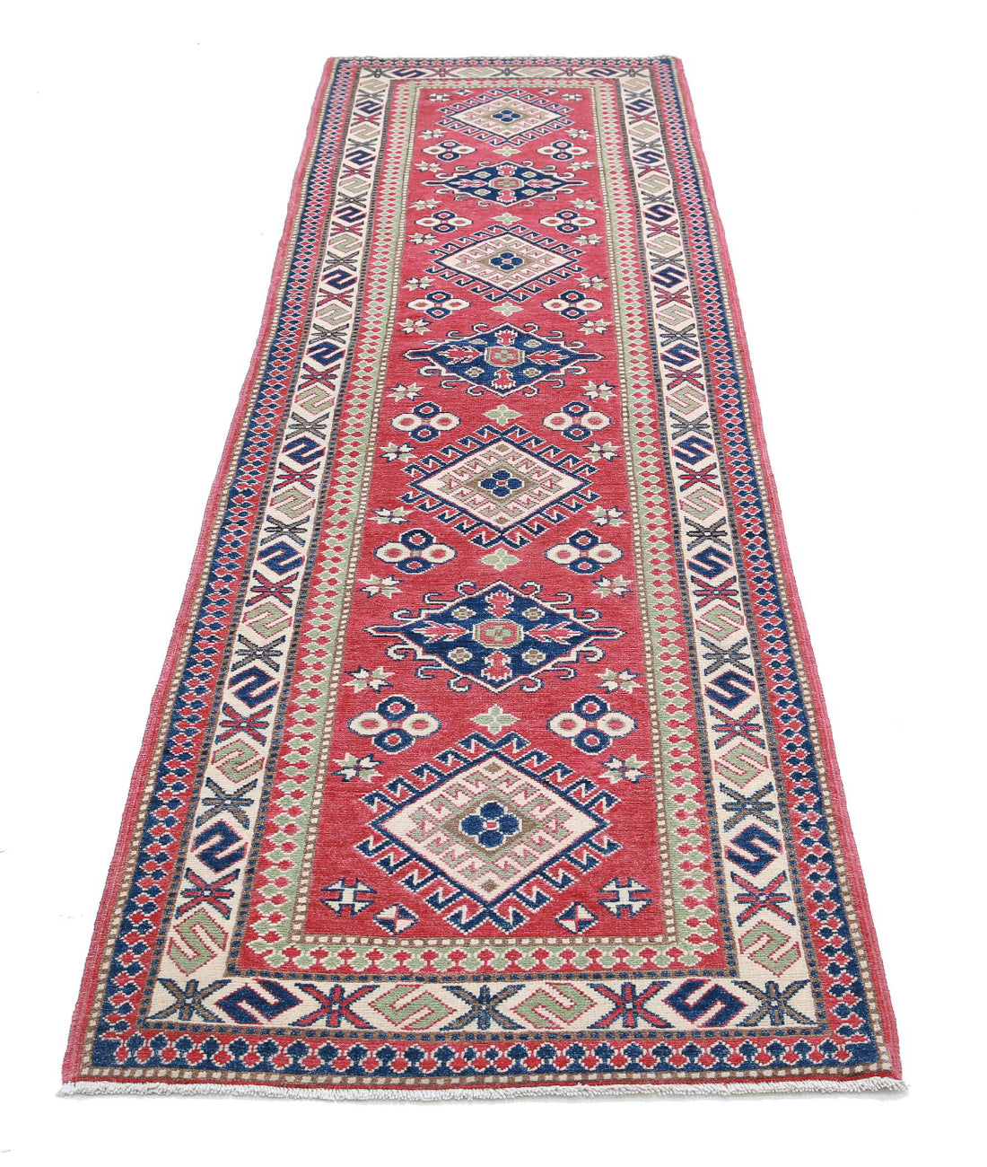 Hand Knotted Tribal Kazak Wool Rug - 2'8'' x 9'9'' 2'8'' x 9'9'' (80 X 293) / Red / Ivory
