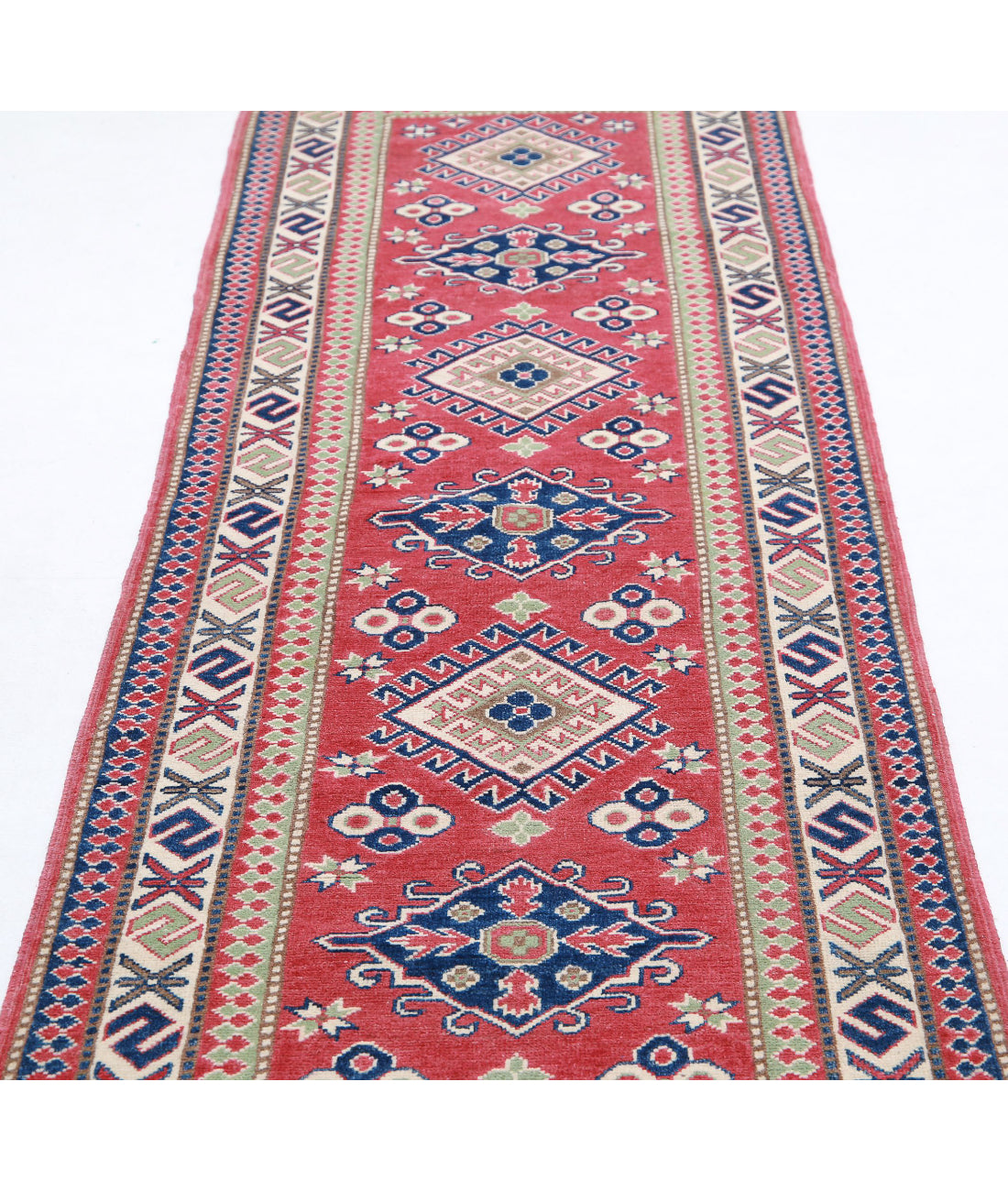 Hand Knotted Tribal Kazak Wool Rug - 2'8'' x 9'9'' 2'8'' x 9'9'' (80 X 293) / Red / Ivory