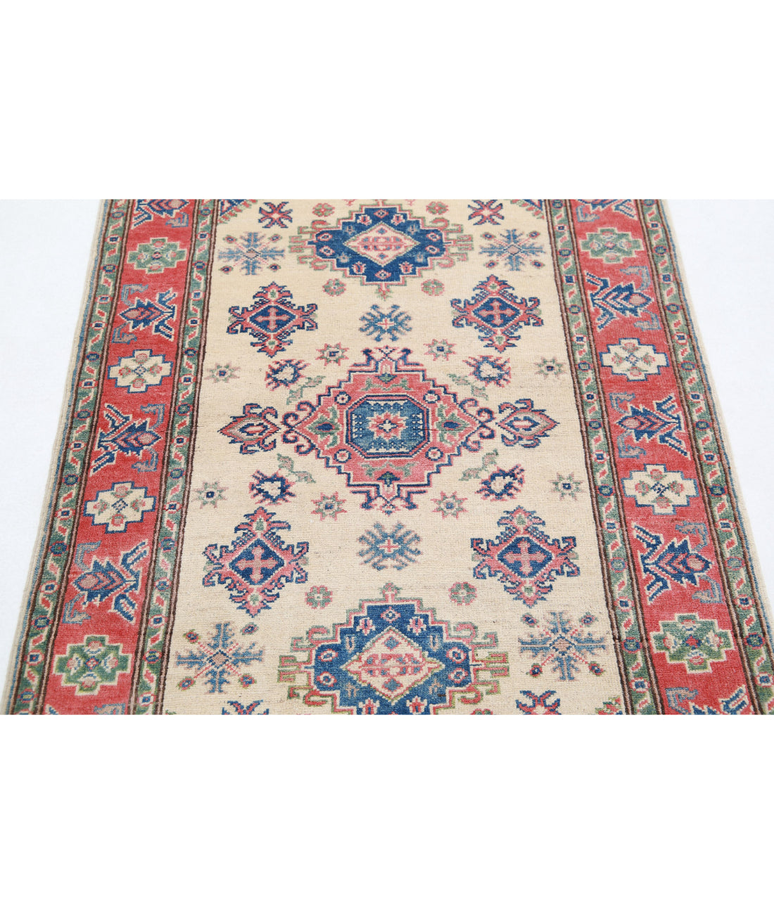 Hand Knotted Tribal Kazak Wool Rug - 3'3'' x 4'8'' 3'3'' x 4'8'' (98 X 140) / Ivory / Red