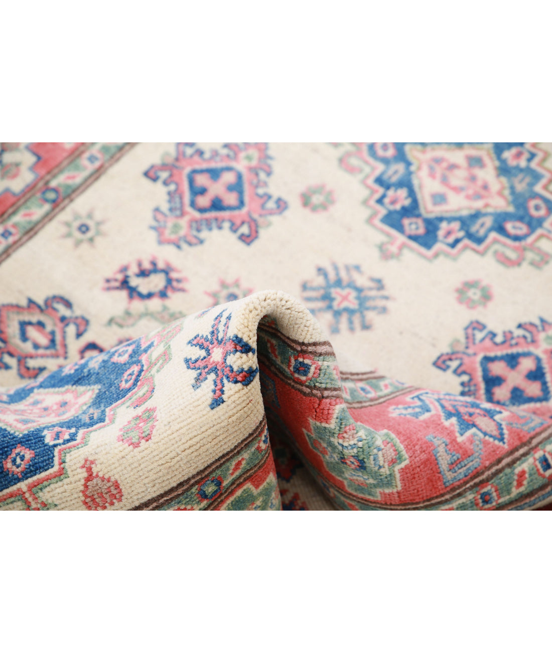 Hand Knotted Tribal Kazak Wool Rug - 3'3'' x 4'8'' 3'3'' x 4'8'' (98 X 140) / Ivory / Red