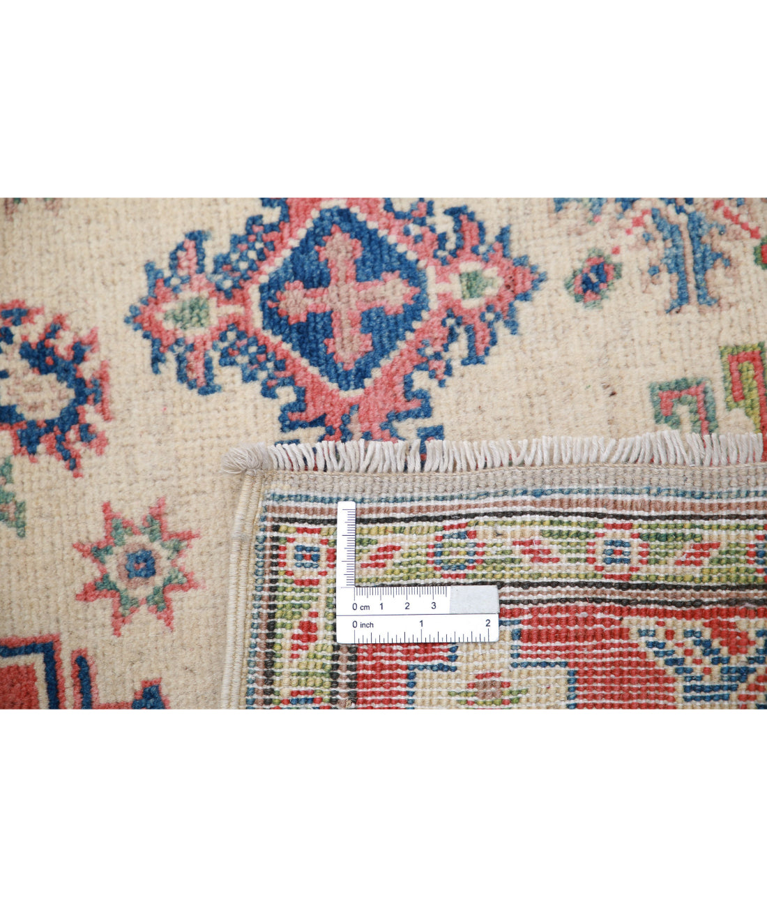 Hand Knotted Tribal Kazak Wool Rug - 3'3'' x 4'8'' 3'3'' x 4'8'' (98 X 140) / Ivory / Red