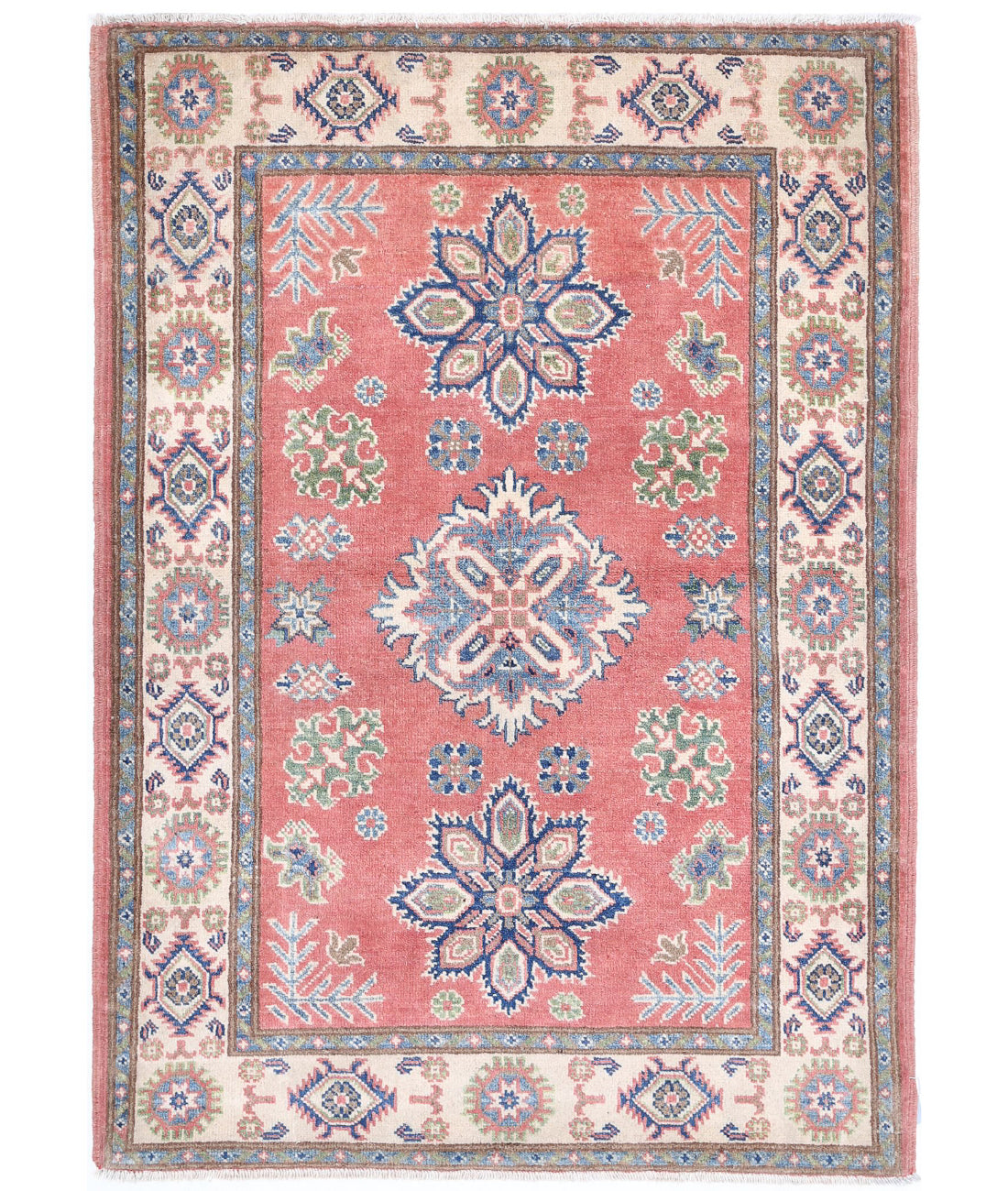 Hand Knotted Tribal Kazak Wool Rug - 3'3'' x 4'9''