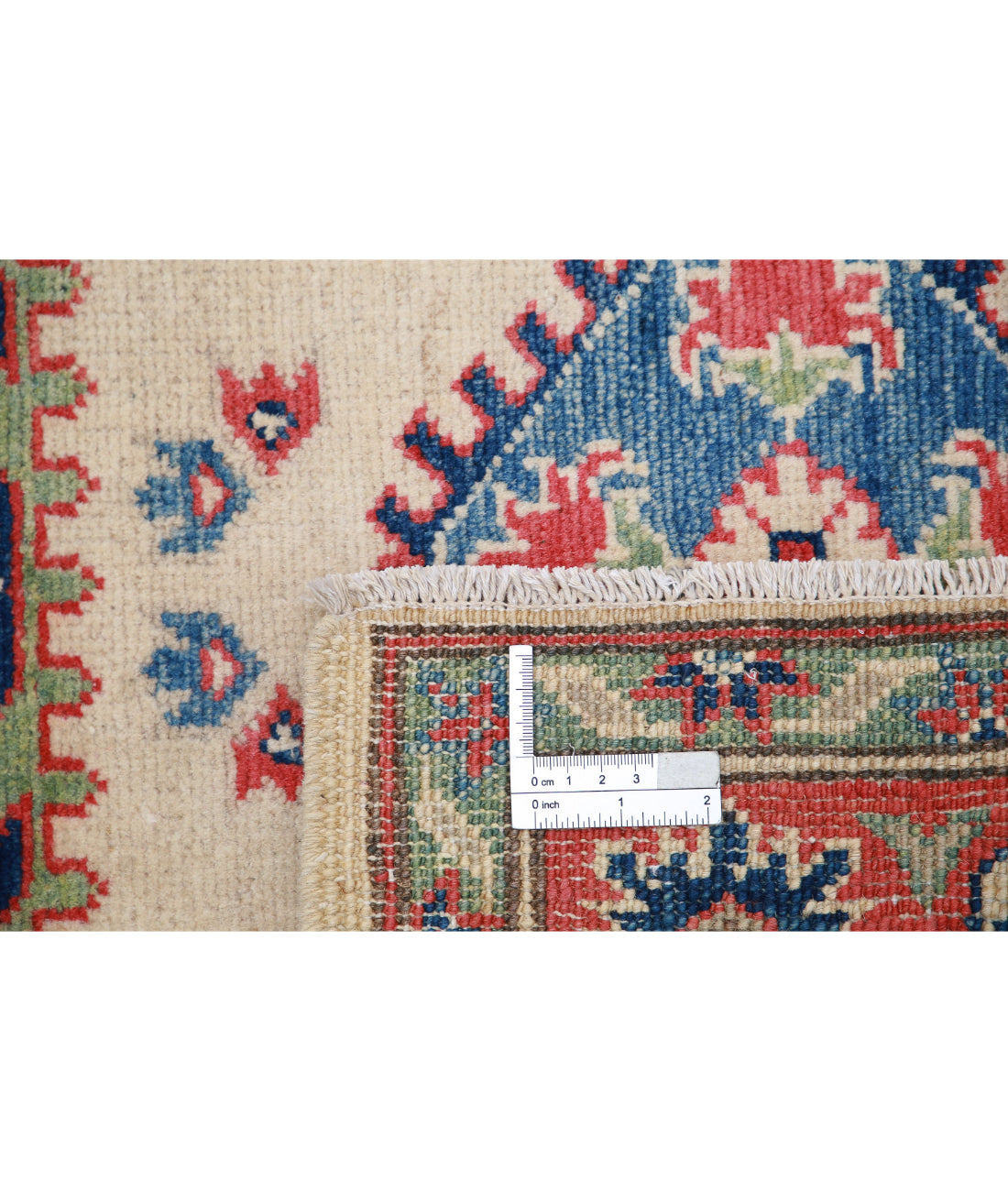 Hand Knotted Tribal Kazak Wool Rug - 3'4'' x 4'8'' 3'4'' x 4'8'' (100 X 140) / Ivory / Red