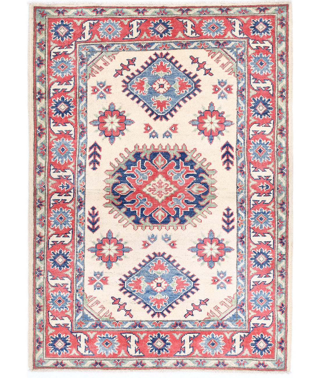 Hand Knotted Tribal Kazak Wool Rug - 3'4'' x 4'8''