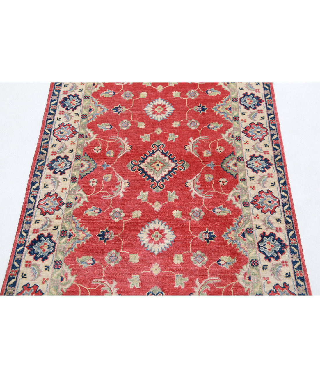 Hand Knotted Tribal Kazak Wool Rug - 3'1'' x 5'2'' 3'1'' x 5'2'' (93 X 155) / Red / Ivory