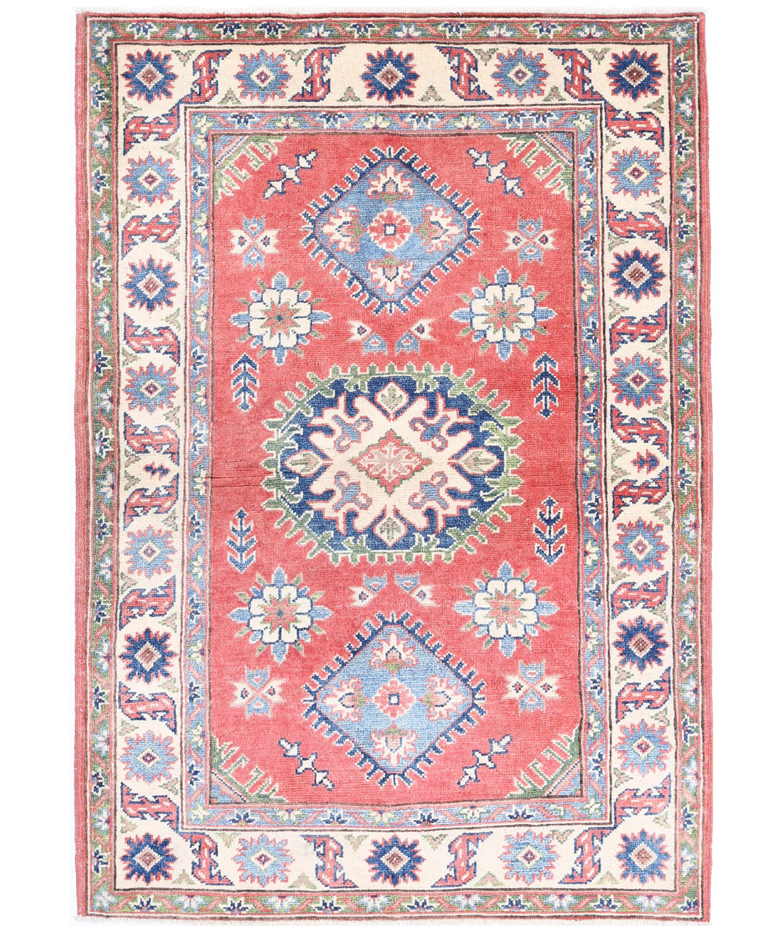 Hand Knotted Tribal Kazak Wool Rug - 3'3'' x 4'8''