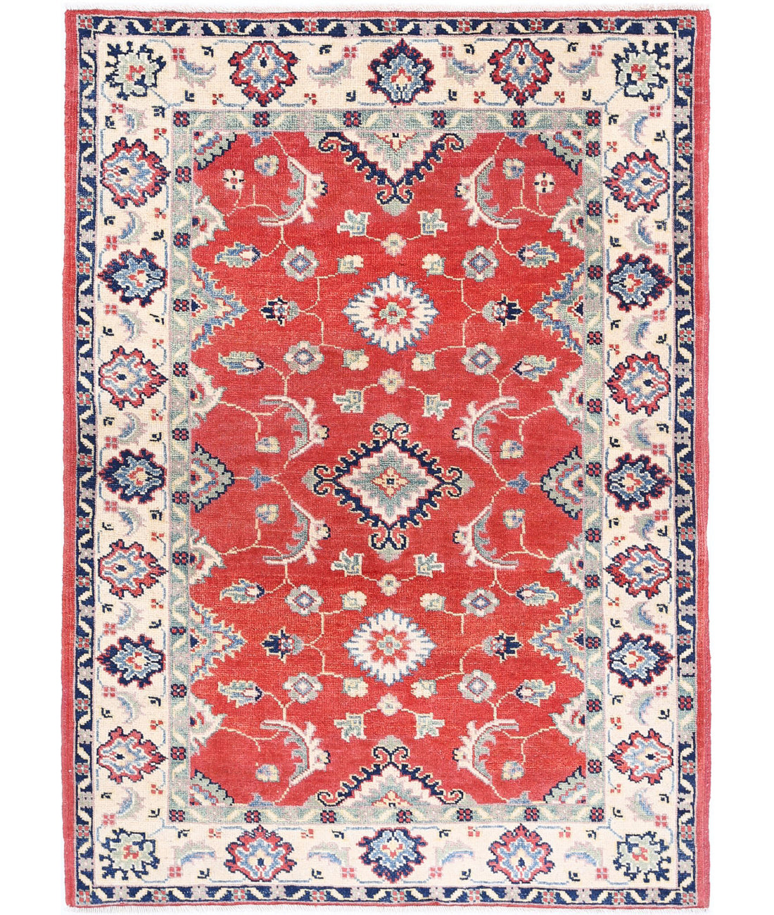 Hand Knotted Tribal Kazak Wool Rug - 3'2'' x 4'7''