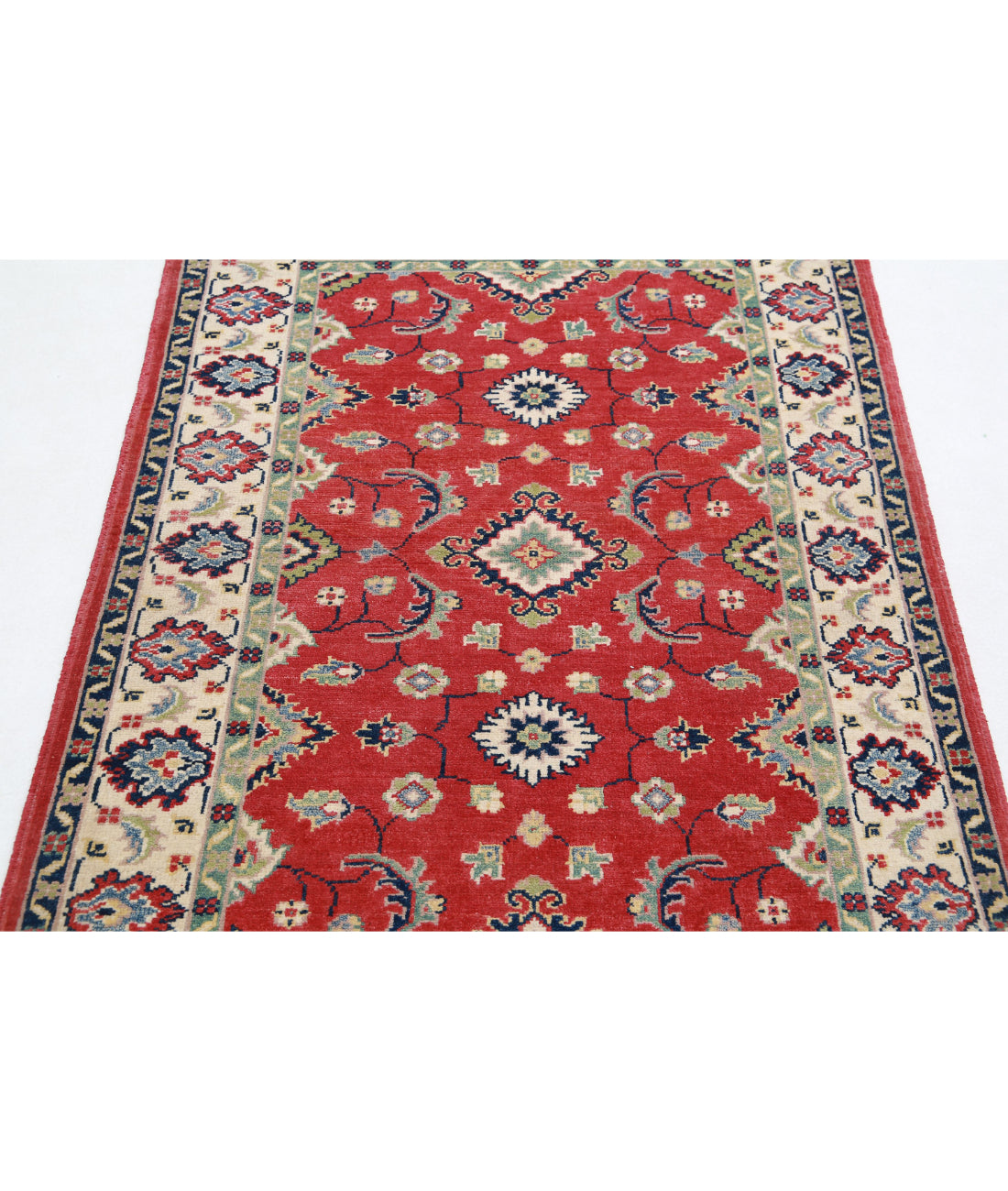 Hand Knotted Tribal Kazak Wool Rug - 3'0'' x 4'8'' 3'0'' x 4'8'' (90 X 140) / Red / Ivory