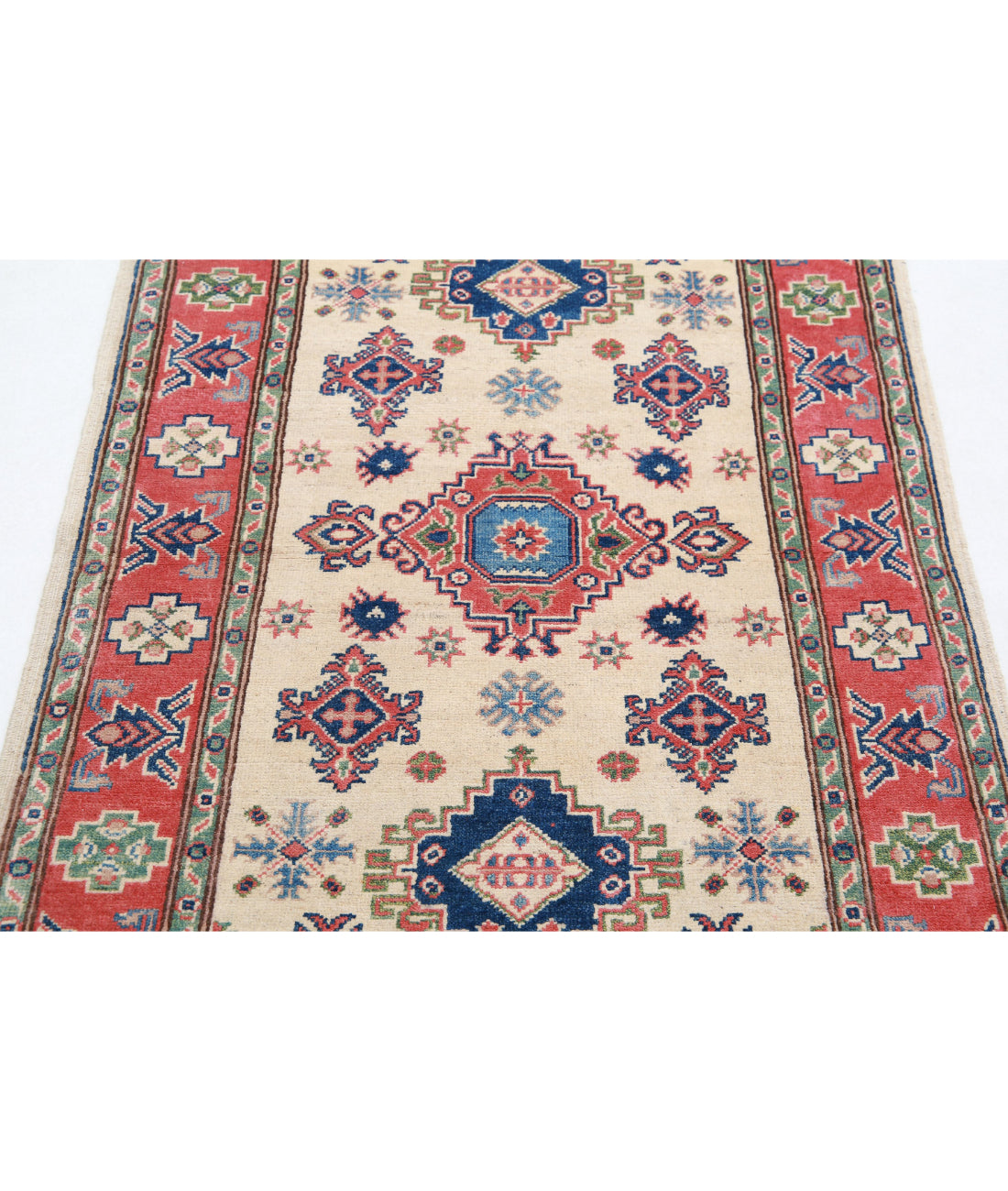 Hand Knotted Tribal Kazak Wool Rug - 3'1'' x 4'10'' 3'1'' x 4'10'' (93 X 145) / Ivory / Red
