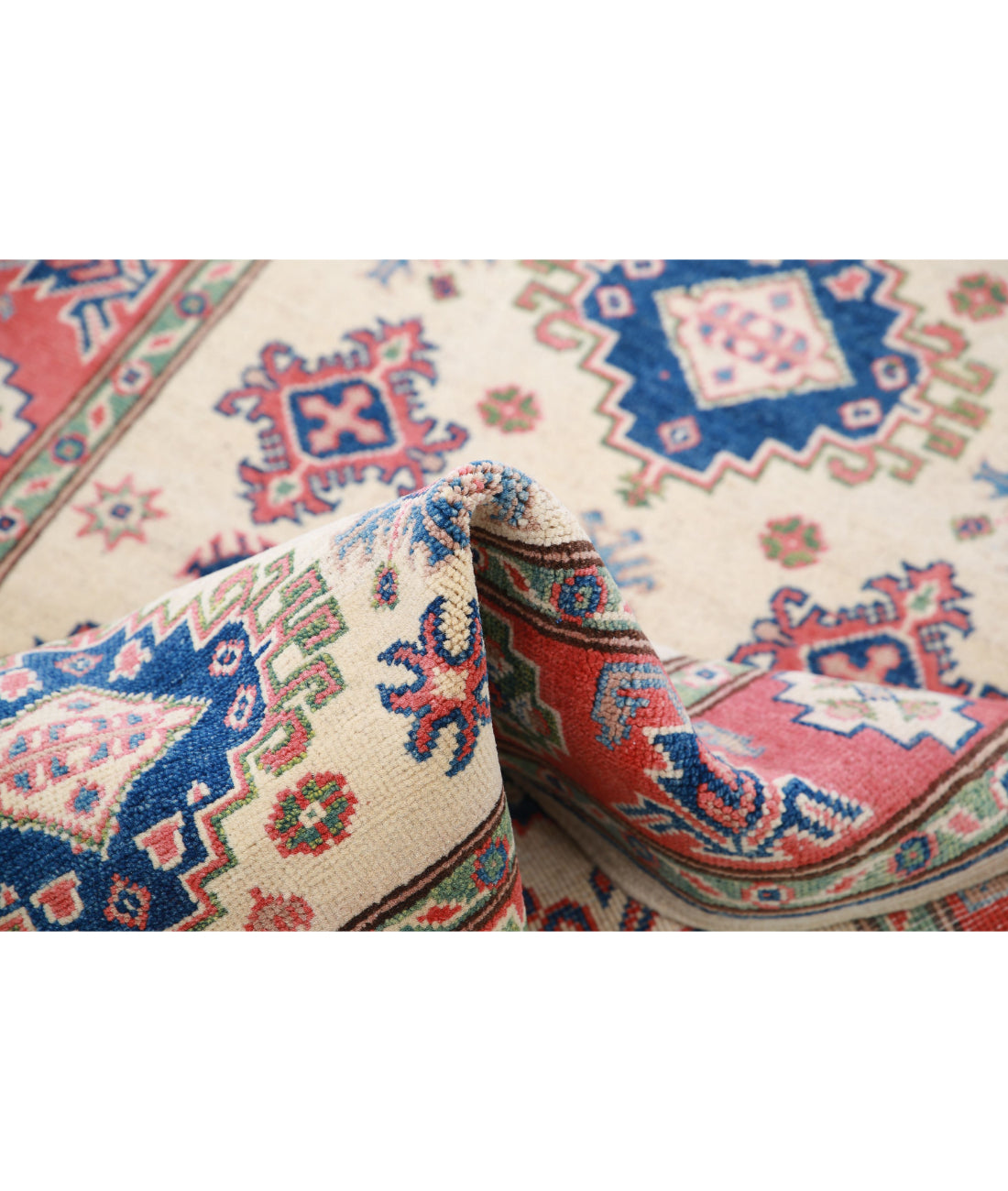 Hand Knotted Tribal Kazak Wool Rug - 3'1'' x 4'10'' 3'1'' x 4'10'' (93 X 145) / Ivory / Red