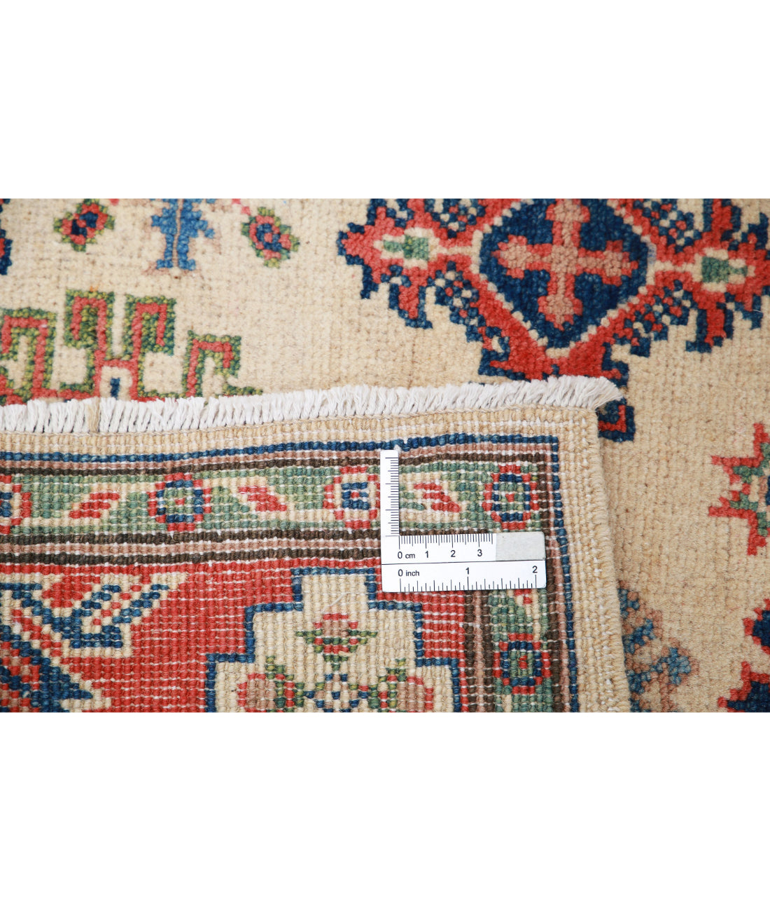Hand Knotted Tribal Kazak Wool Rug - 3'1'' x 4'10'' 3'1'' x 4'10'' (93 X 145) / Ivory / Red