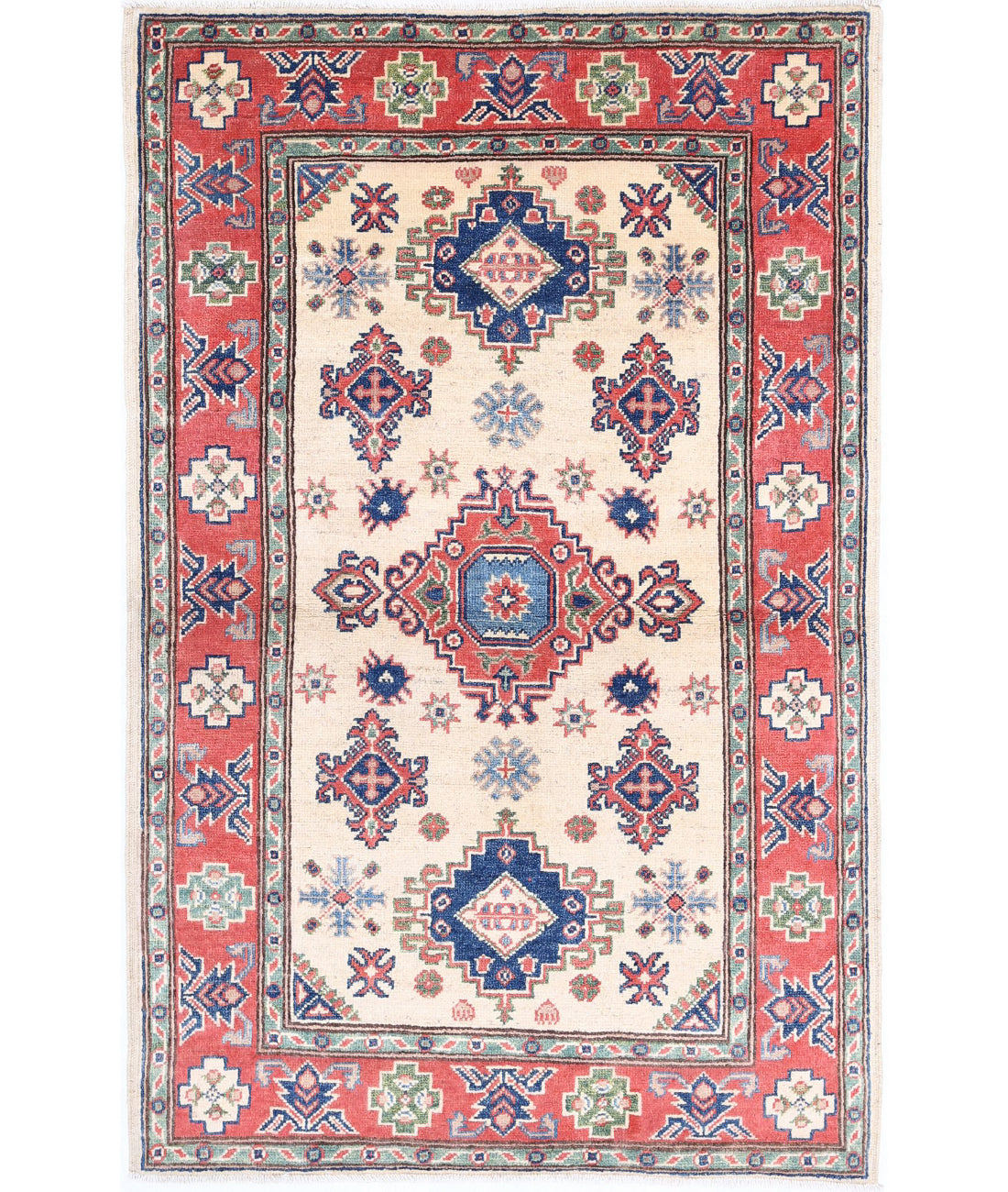 Hand Knotted Tribal Kazak Wool Rug - 3'1'' x 4'10''