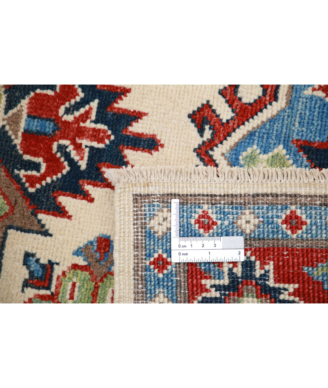 Hand Knotted Tribal Kazak Wool Rug - 3'4'' x 4'10'' 3'4'' x 4'10'' (100 X 145) / Ivory / Red