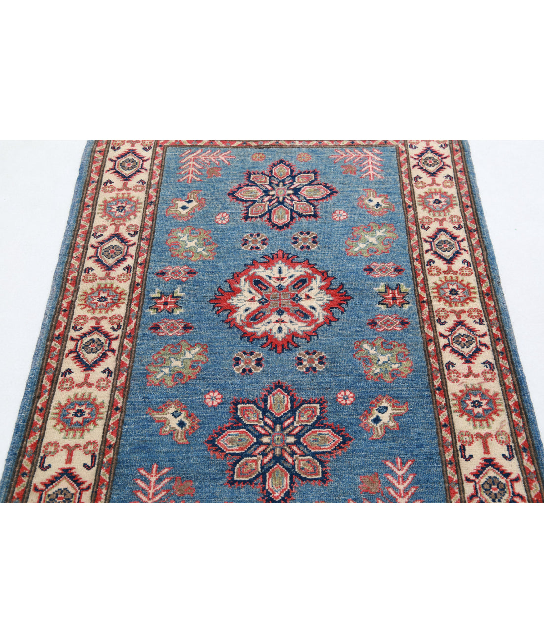 Hand Knotted Tribal Kazak Wool Rug - 3'3'' x 4'9'' 3'3'' x 4'9'' (98 X 143) / Blue / Ivory