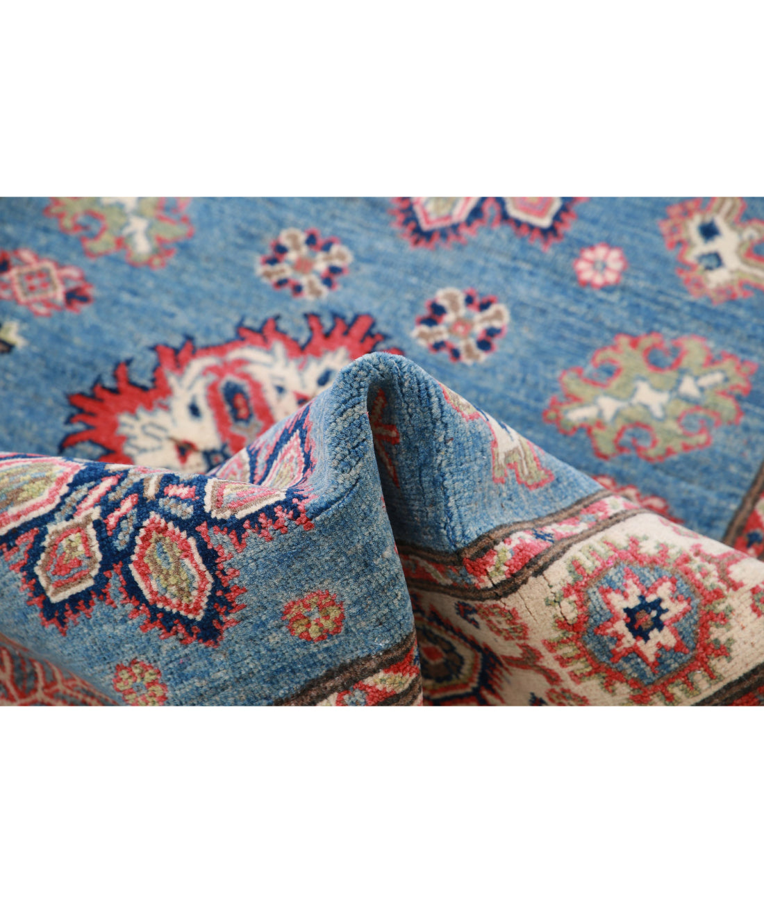 Hand Knotted Tribal Kazak Wool Rug - 3'3'' x 4'9'' 3'3'' x 4'9'' (98 X 143) / Blue / Ivory