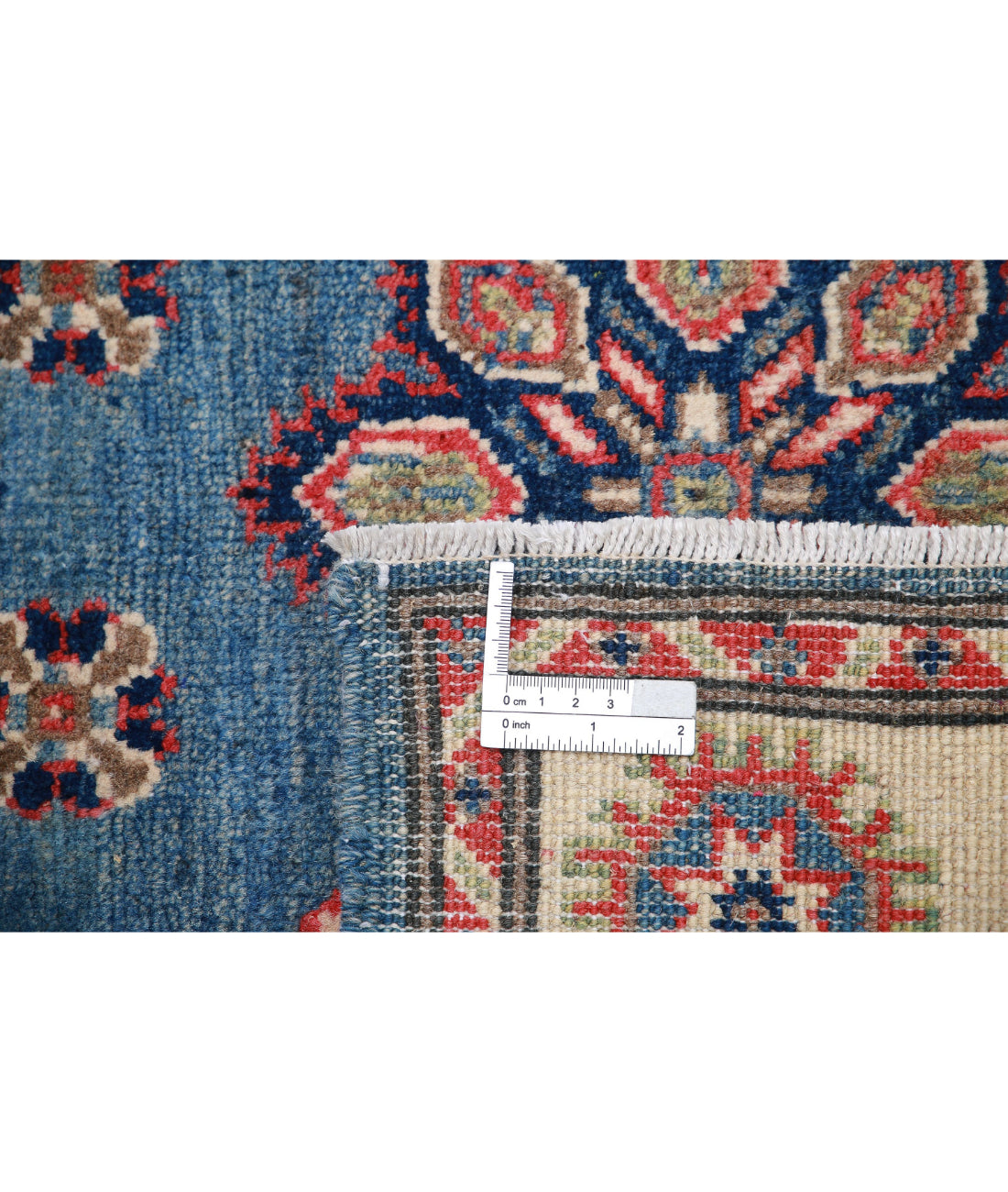 Hand Knotted Tribal Kazak Wool Rug - 3'3'' x 4'9'' 3'3'' x 4'9'' (98 X 143) / Blue / Ivory