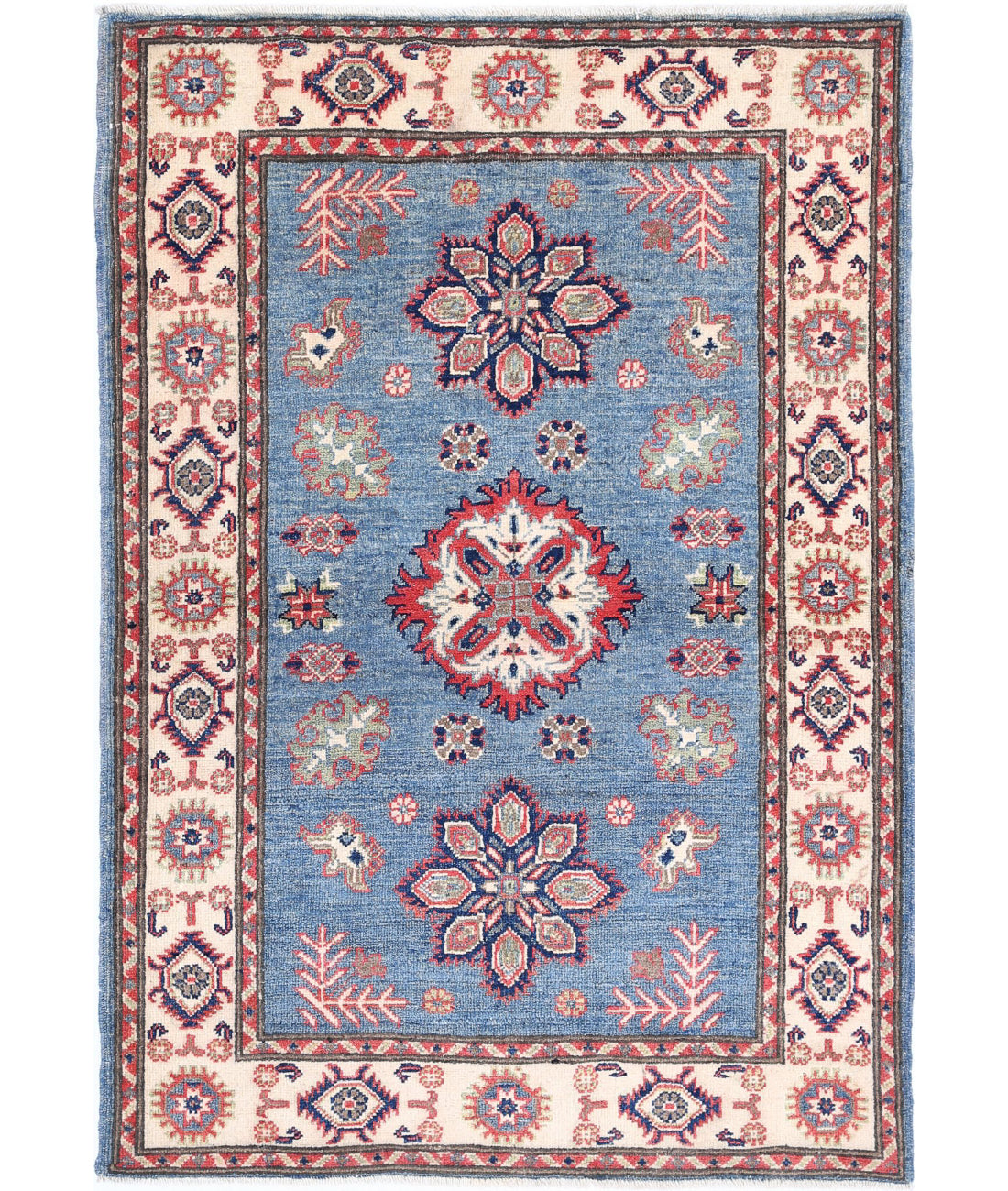 Hand Knotted Tribal Kazak Wool Rug - 3'3'' x 4'9''