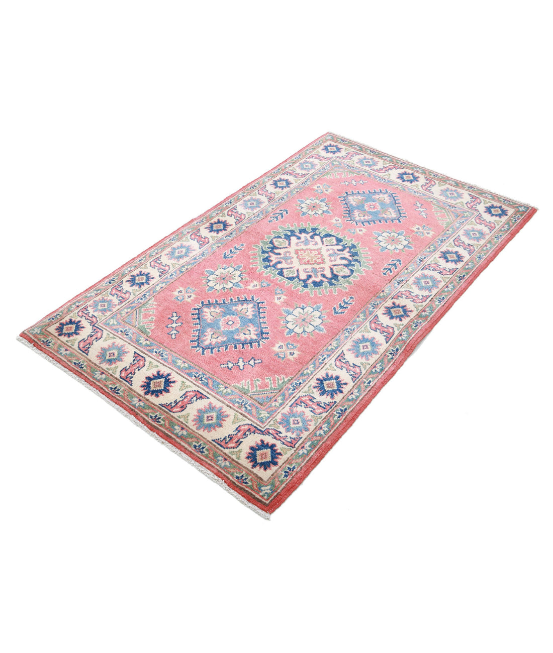 Hand Knotted Tribal Kazak Wool Rug - 3'1'' x 5'2'' 3'1'' x 5'2'' (93 X 155) / Red / Ivory
