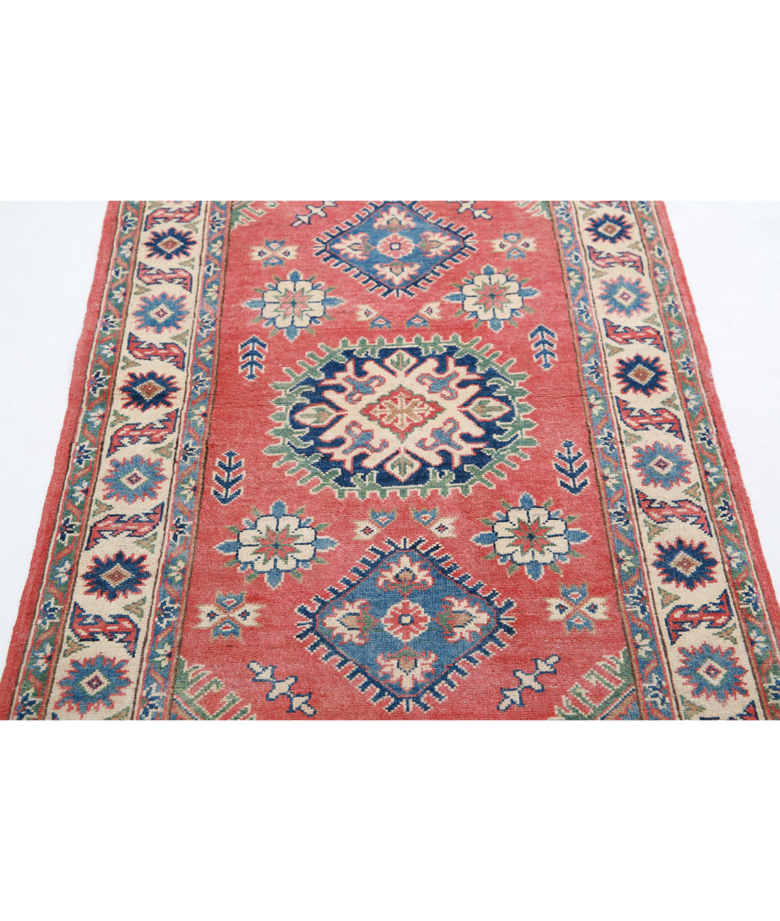 Hand Knotted Tribal Kazak Wool Rug - 3'1'' x 5'2'' 3'1'' x 5'2'' (93 X 155) / Red / Ivory