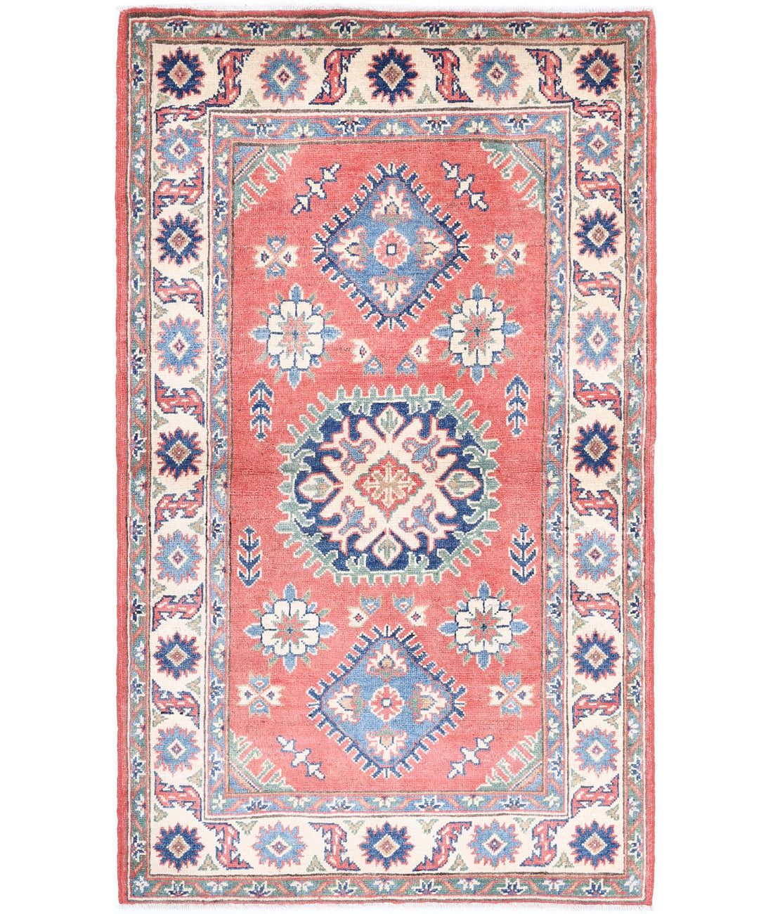 Hand Knotted Tribal Kazak Wool Rug - 3'1'' x 5'2''