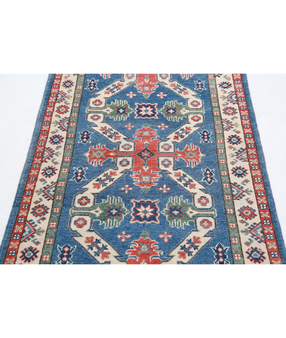 Hand Knotted Tribal Kazak Wool Rug - 3'0'' x 5'0'' 3'0'' x 5'0'' (90 X 150) / Blue / Ivory