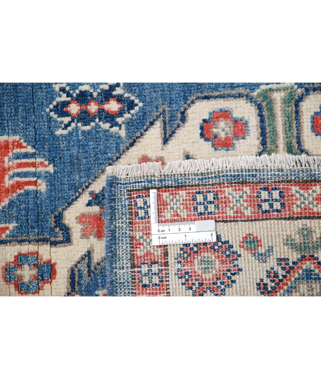 Hand Knotted Tribal Kazak Wool Rug - 3'0'' x 5'0'' 3'0'' x 5'0'' (90 X 150) / Blue / Ivory