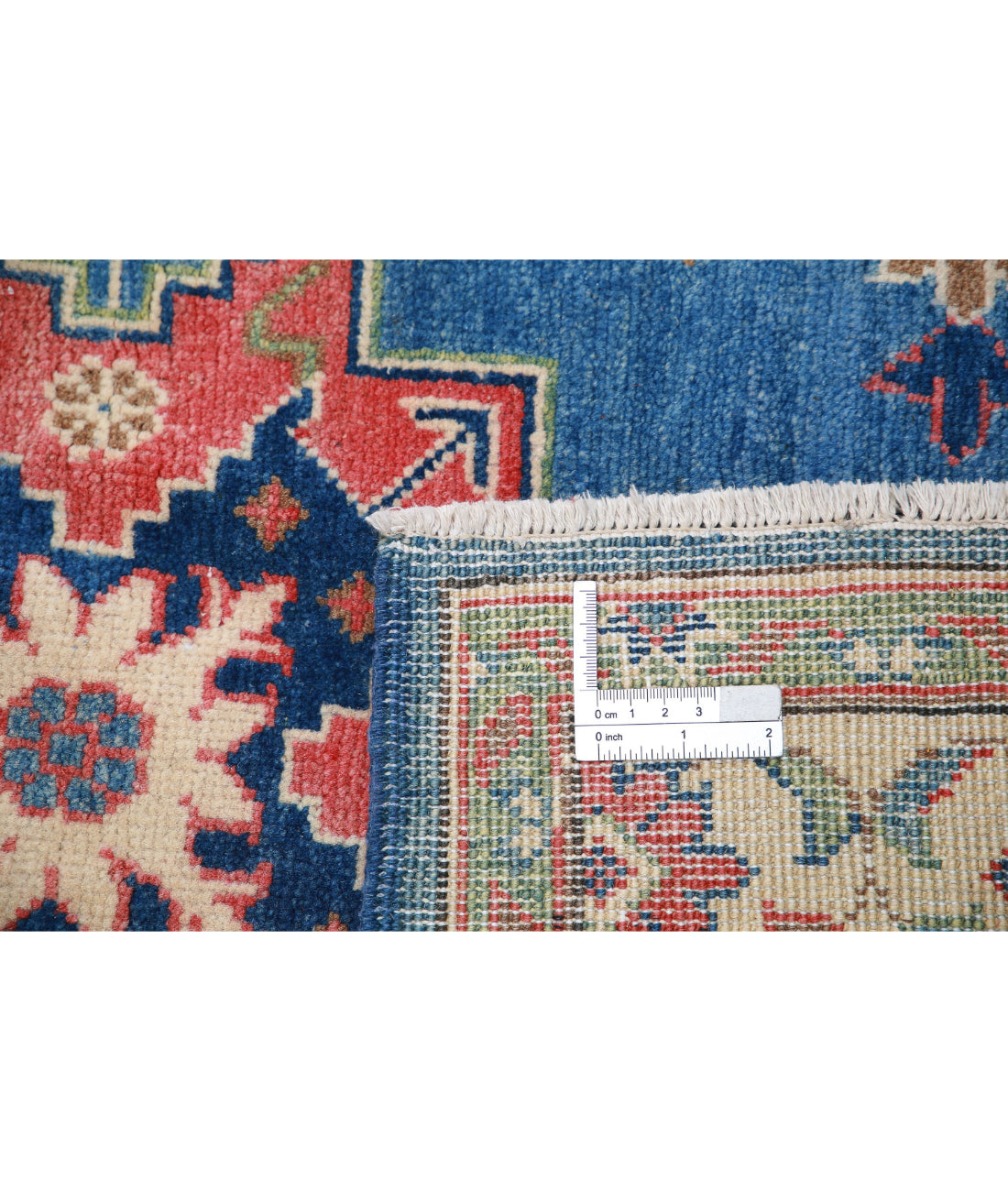 Hand Knotted Tribal Kazak Wool Rug - 3'2'' x 4'9'' 3'2'' x 4'9'' (95 X 143) / Blue / Ivory