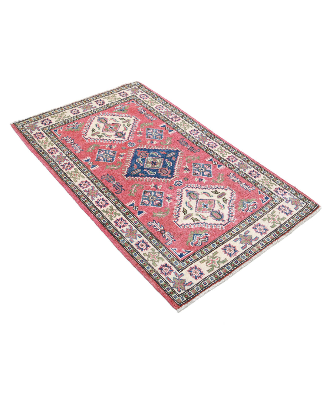 Hand Knotted Tribal Kazak Wool Rug - 3'0'' x 5'0'' 3'0'' x 5'0'' (90 X 150) / Red / Ivory