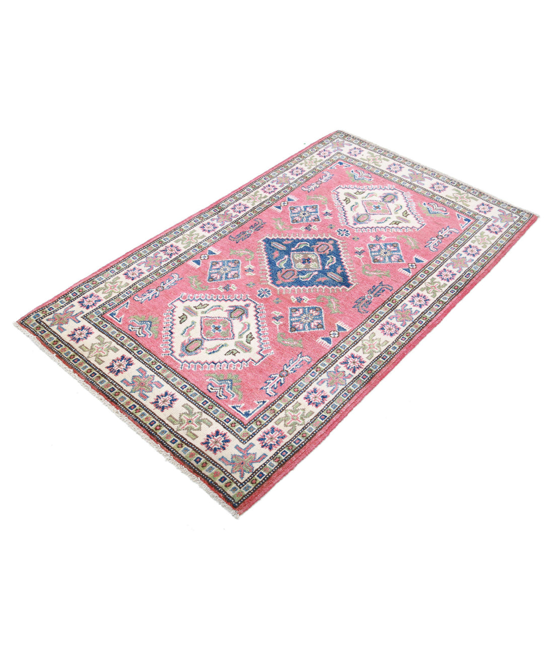 Hand Knotted Tribal Kazak Wool Rug - 3'0'' x 5'0'' 3'0'' x 5'0'' (90 X 150) / Red / Ivory