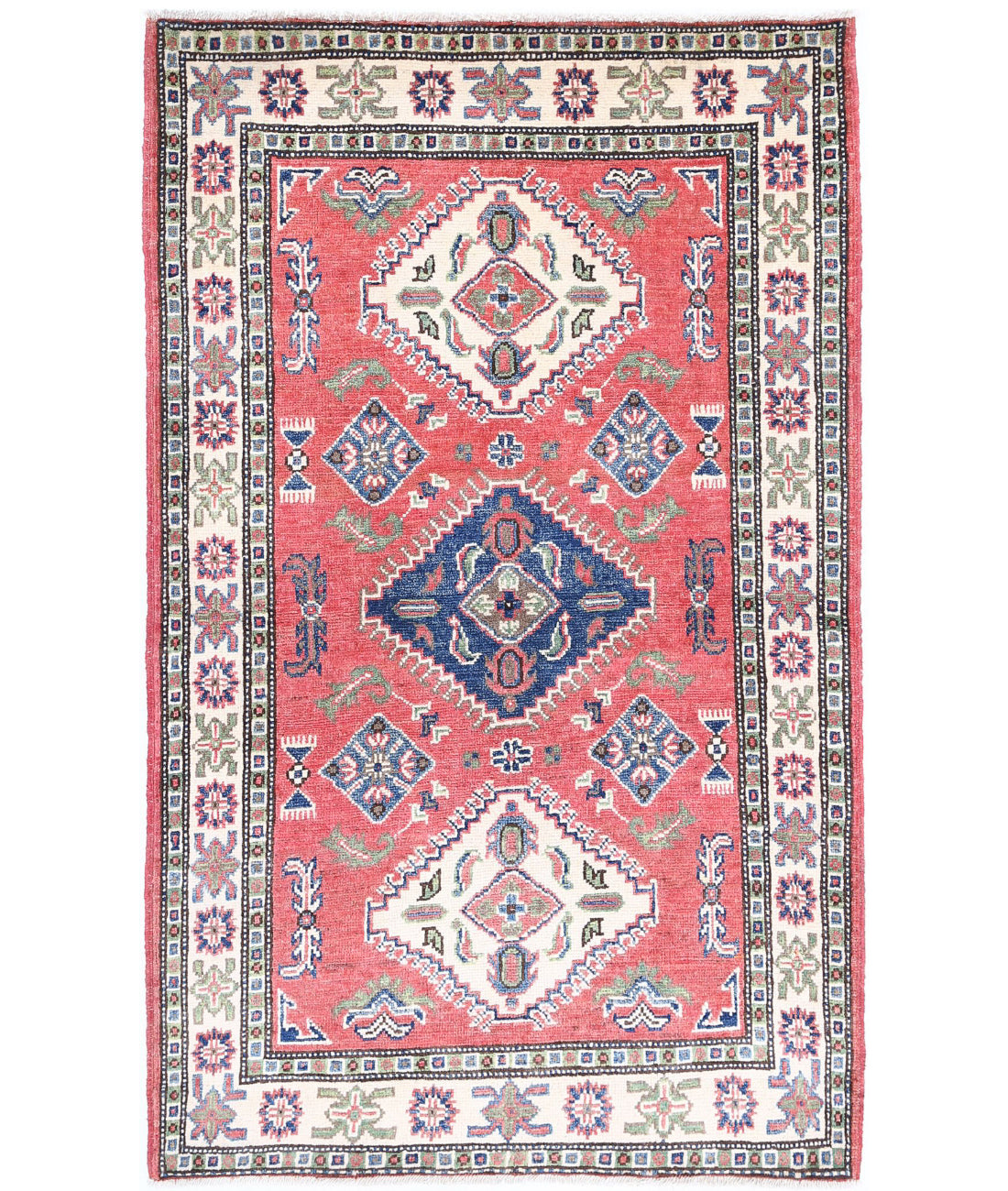 Hand Knotted Tribal Kazak Wool Rug - 3'0'' x 5'0''