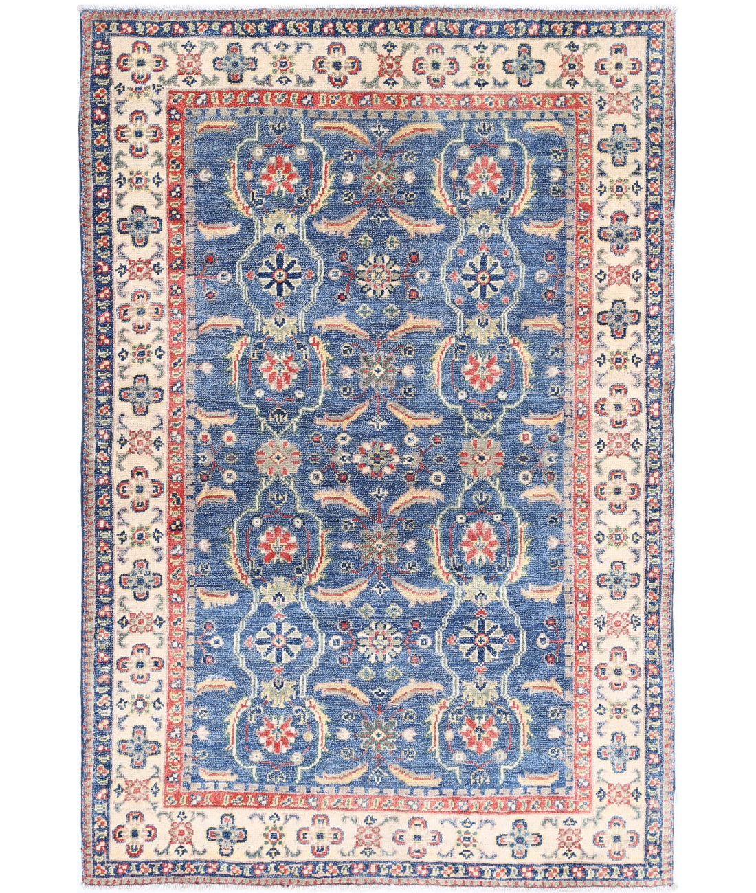 Hand Knotted Tribal Kazak Wool Rug - 3'2'' x 4'9''