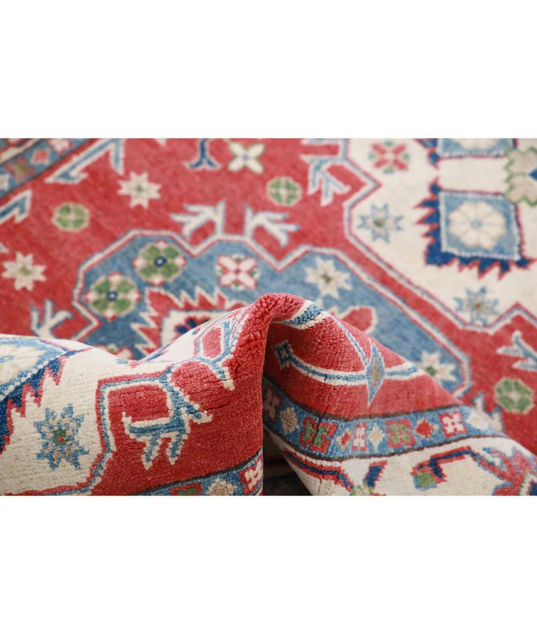 Hand Knotted Tribal Kazak Wool Rug - 3'6'' x 4'11'' 3'6'' x 4'11'' (105 X 148) / Red / Ivory