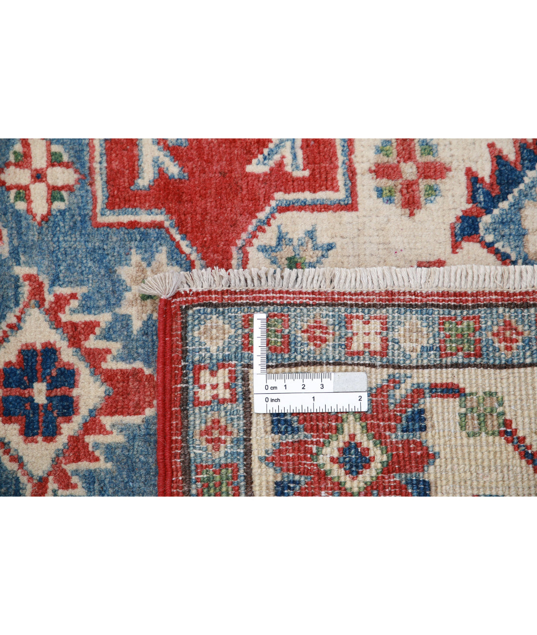 Hand Knotted Tribal Kazak Wool Rug - 3'6'' x 4'11'' 3'6'' x 4'11'' (105 X 148) / Red / Ivory