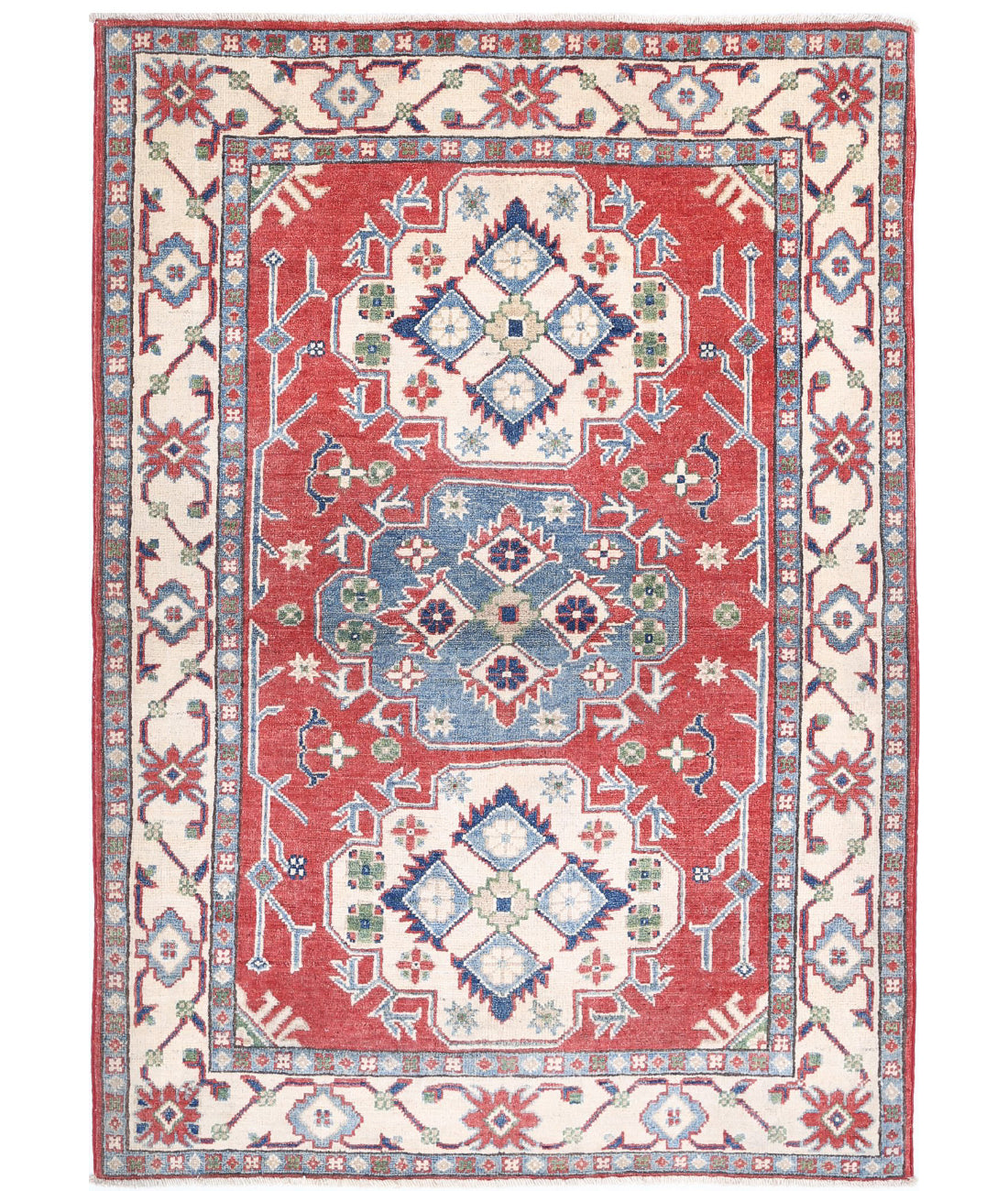 Hand Knotted Tribal Kazak Wool Rug - 3'6'' x 4'11''