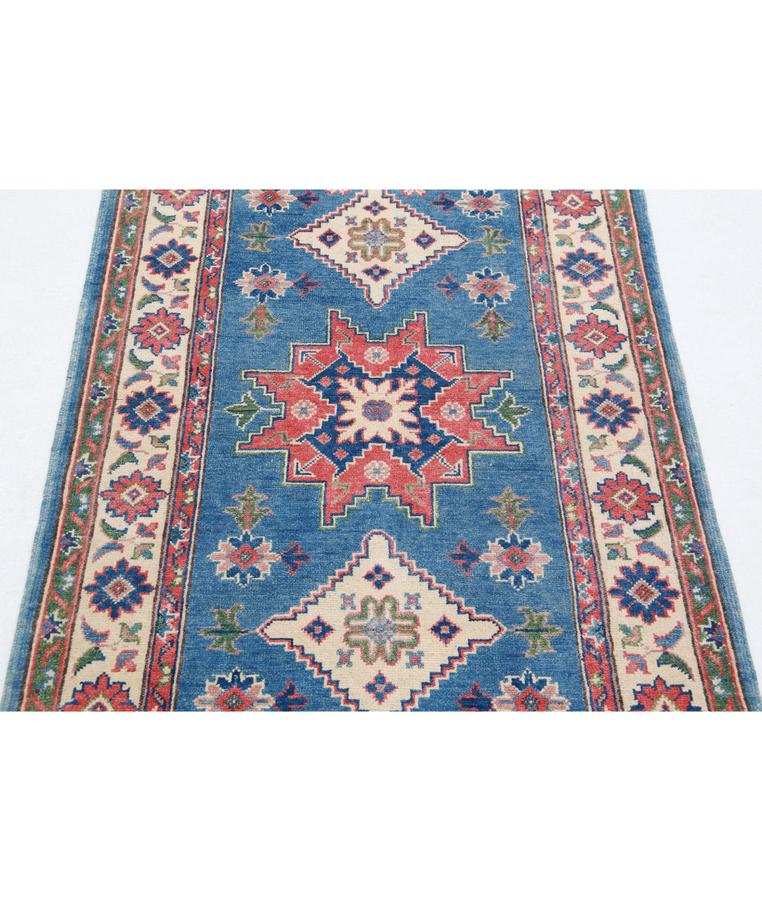 Hand Knotted Tribal Kazak Wool Rug - 3'2'' x 4'10'' 3'2'' x 4'10'' (95 X 145) / Blue / Ivory