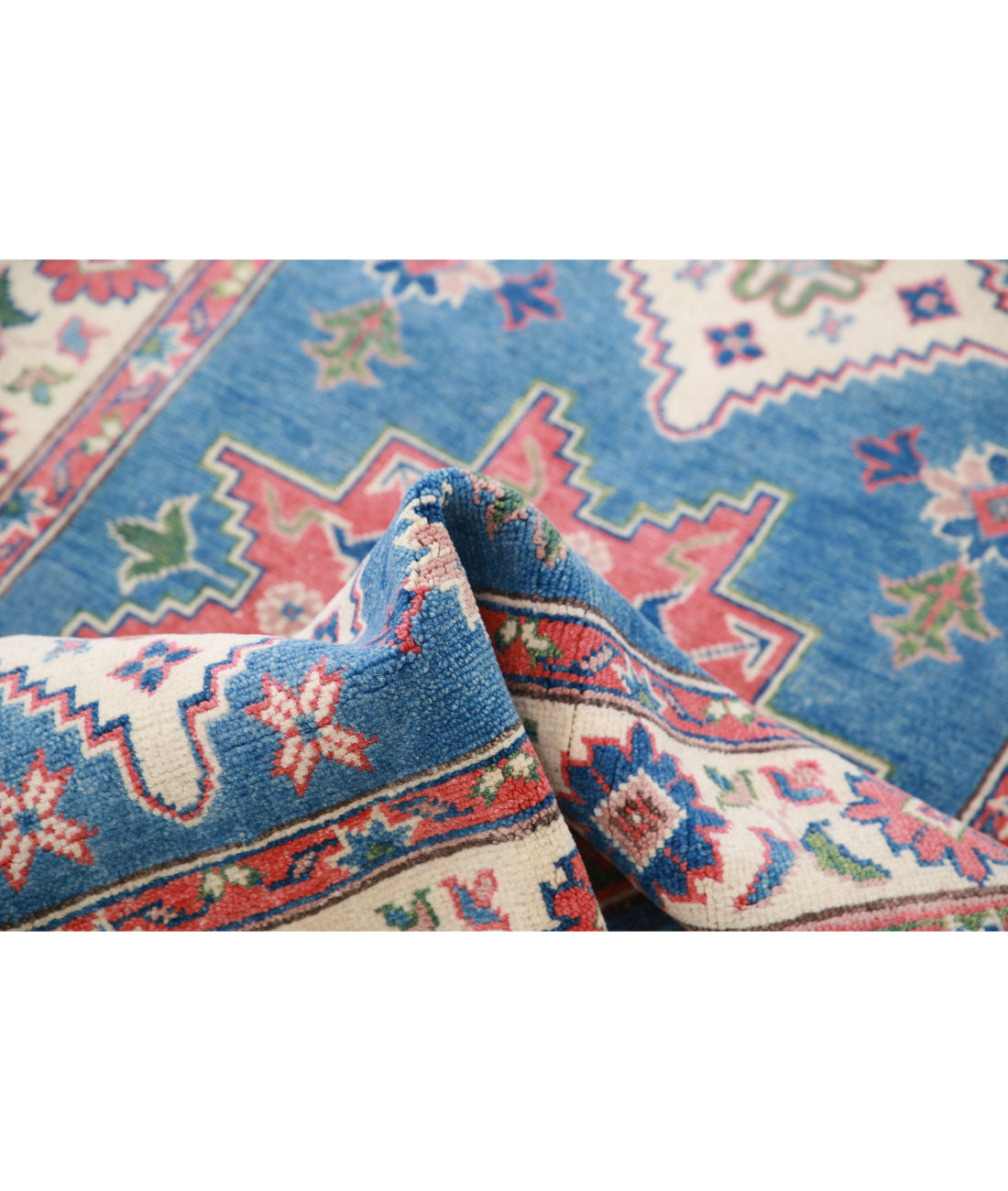Hand Knotted Tribal Kazak Wool Rug - 3'2'' x 4'10'' 3'2'' x 4'10'' (95 X 145) / Blue / Ivory