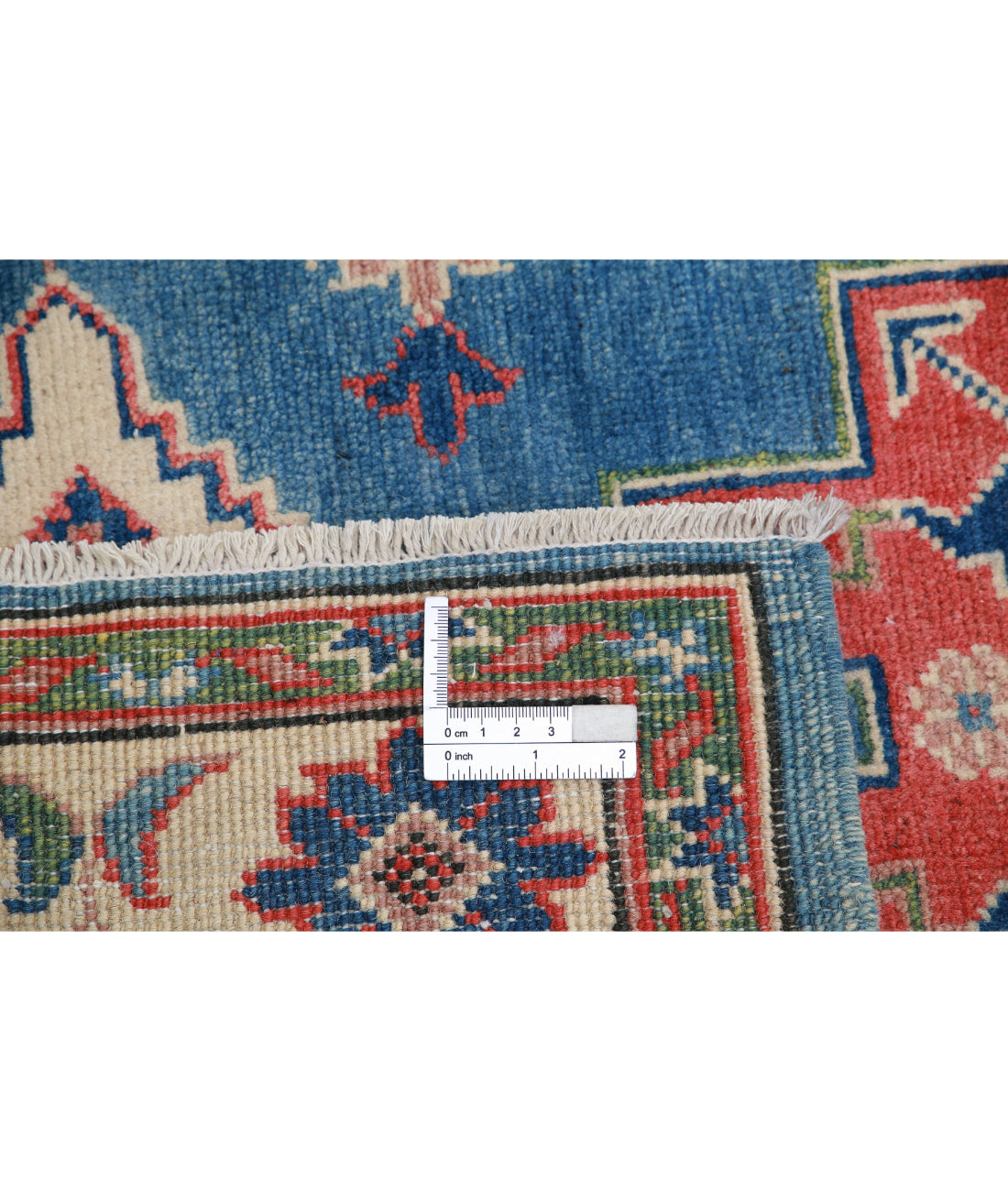 Hand Knotted Tribal Kazak Wool Rug - 3'2'' x 4'10'' 3'2'' x 4'10'' (95 X 145) / Blue / Ivory