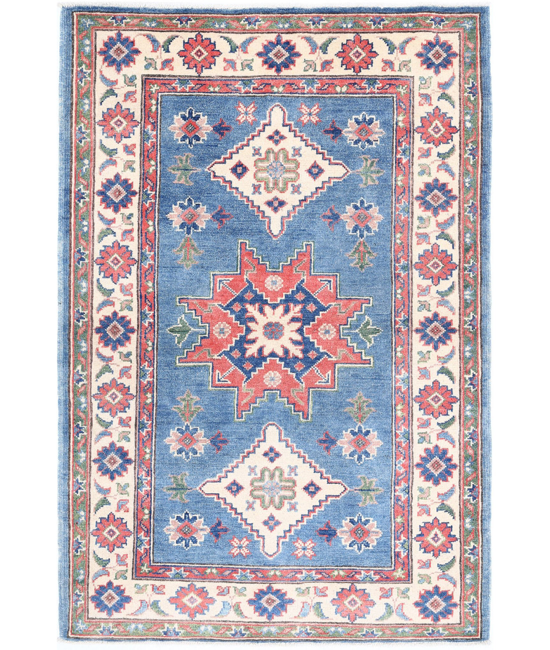 Hand Knotted Tribal Kazak Wool Rug - 3'2'' x 4'10''