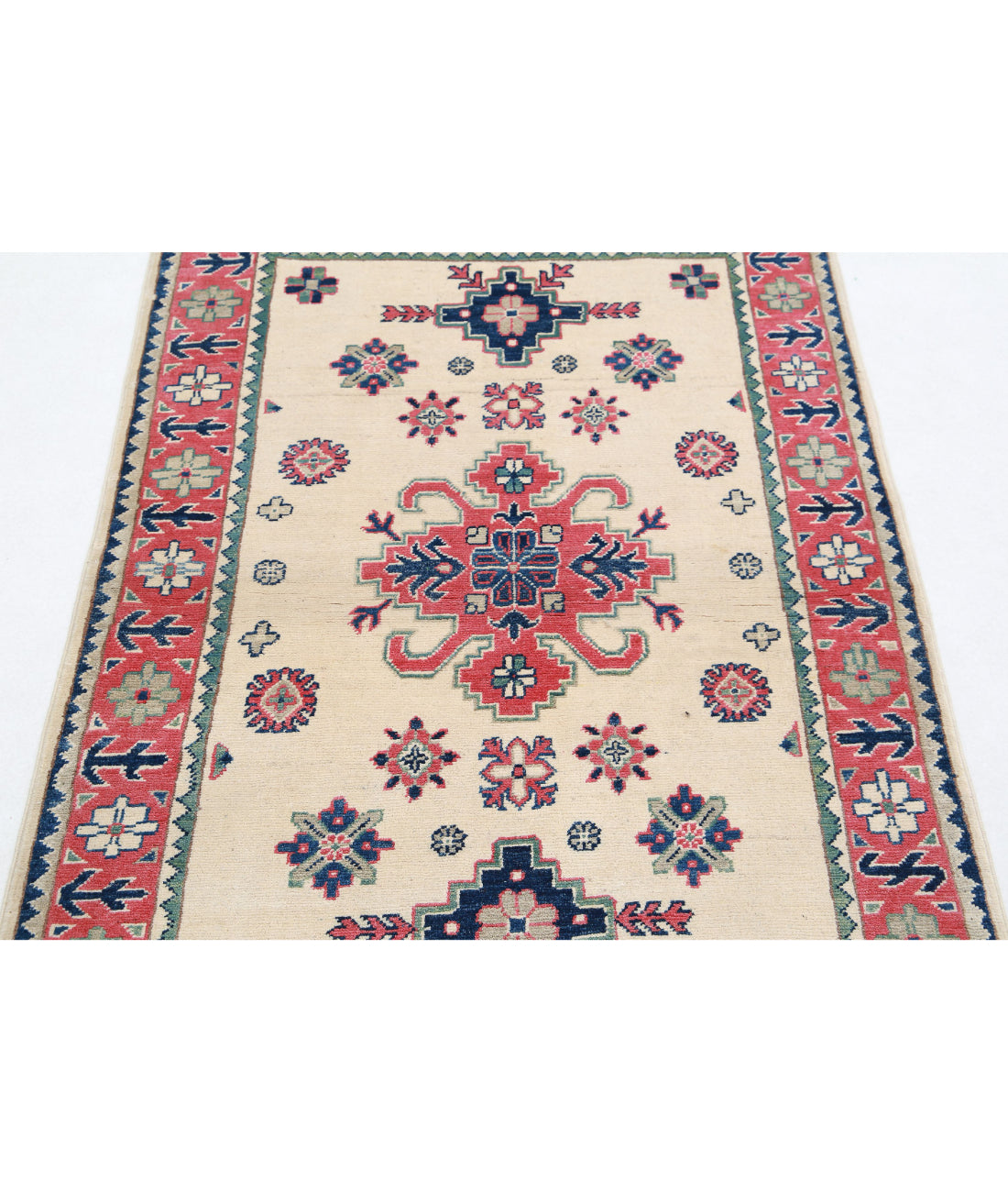 Hand Knotted Tribal Kazak Wool Rug - 3'2'' x 4'9'' 3'2'' x 4'9'' (95 X 143) / Ivory / Red